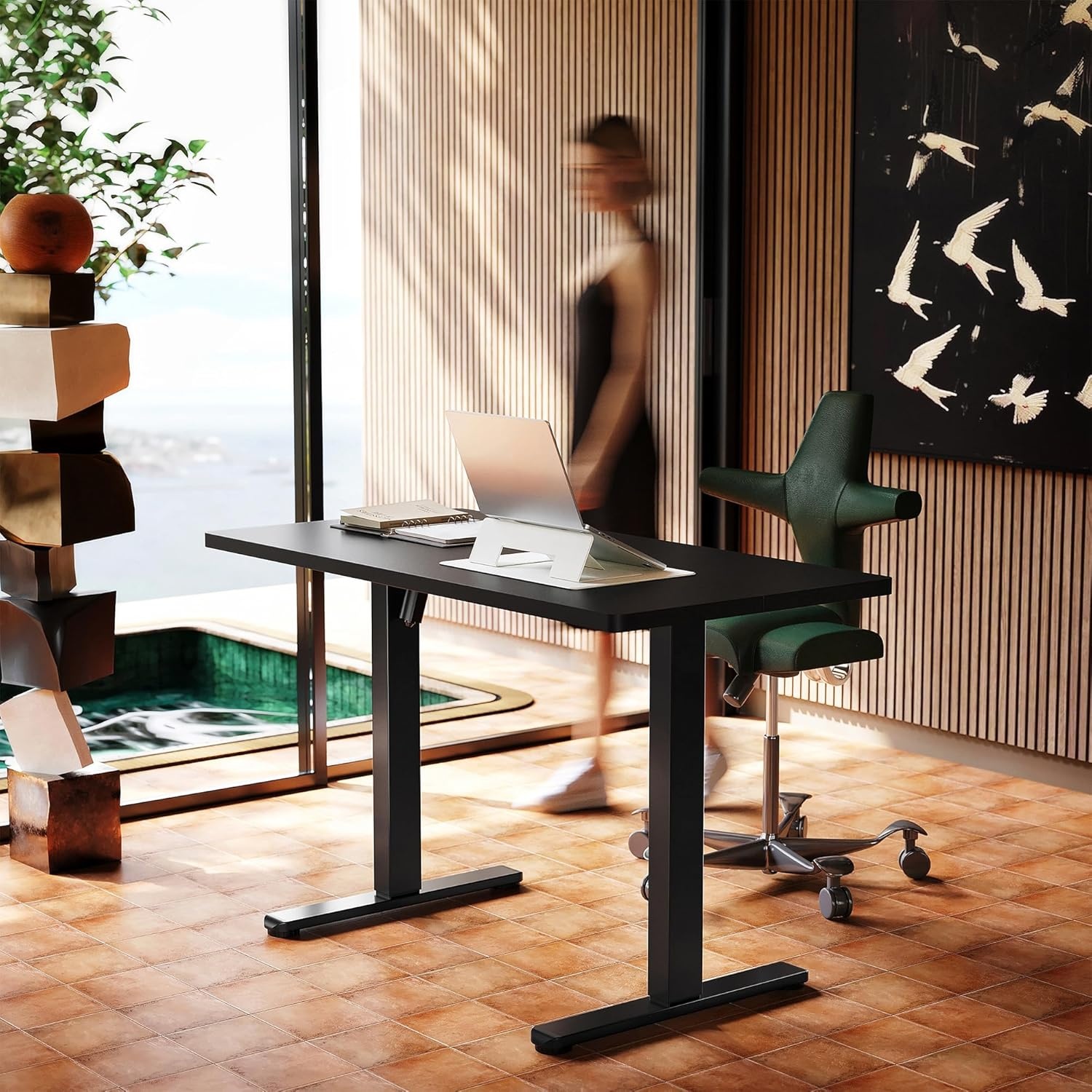 image:imageHUANUO 55 x 28 inch Electric Standing Desk Adjustable Height 4 Memory Height Settings Sit Stand Up Desk for Home Office amp Computer Workstation WhiteBlack