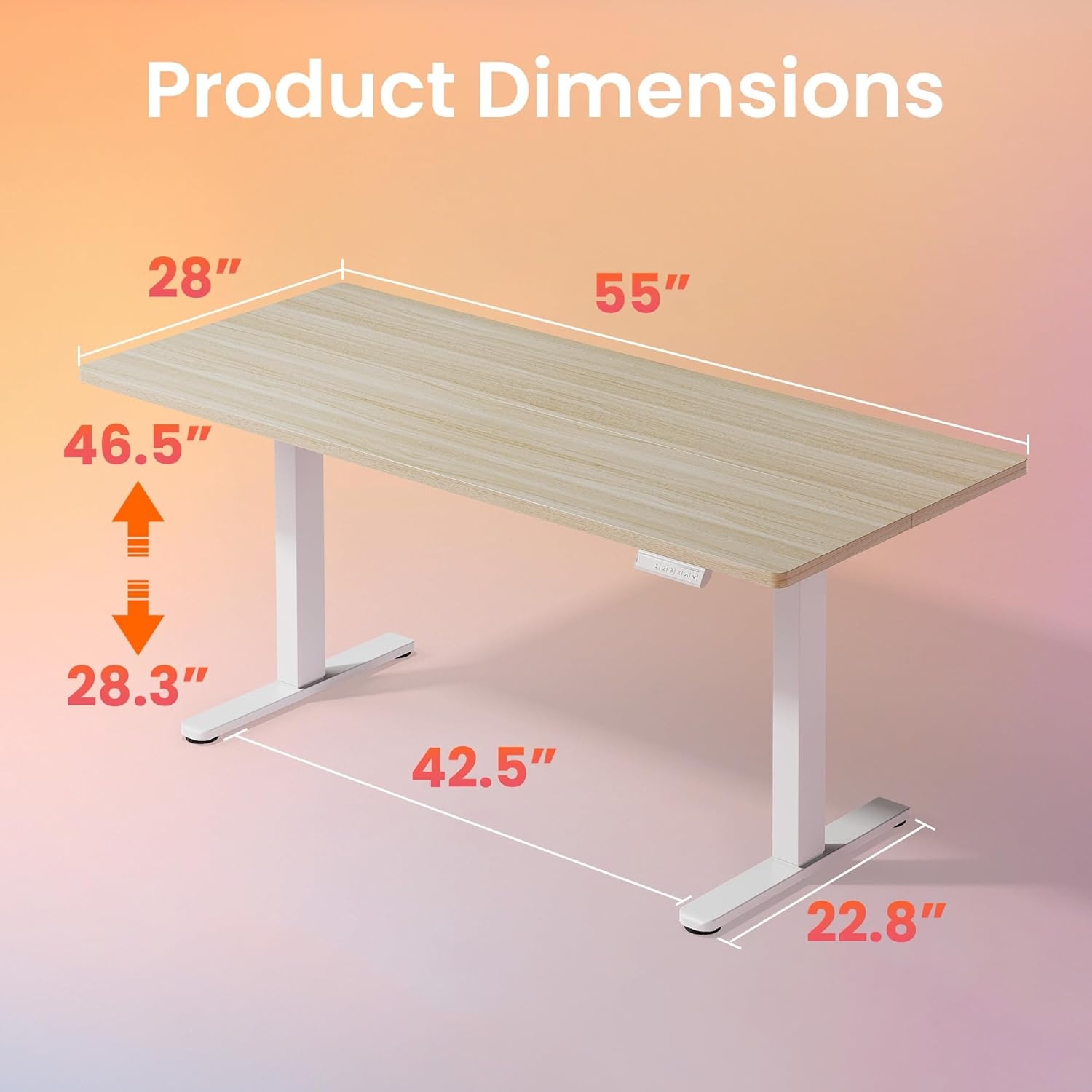 image:imageHUANUO 55 x 28 inch Electric Standing Desk Adjustable Height 4 Memory Height Settings Sit Stand Up Desk for Home Office amp Computer Workstation WhiteNatural