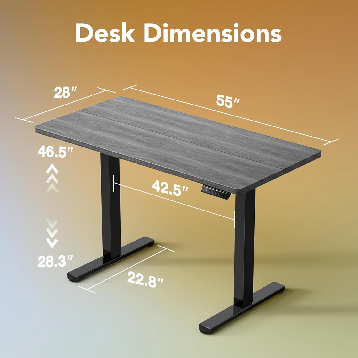 image:imageHUANUO 55 x 28 inch Electric Standing Desk Adjustable Height 4 Memory Height Settings Sit Stand Up Desk for Home Office amp Computer Workstation WhiteGrey