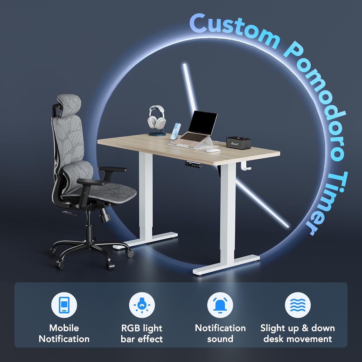 image:imageHUANUO 55 x 28 inch Electric Standing Desk Adjustable Height 4 Memory Height Settings Sit Stand Up Desk for Home Office amp Computer Workstation WhiteNatural