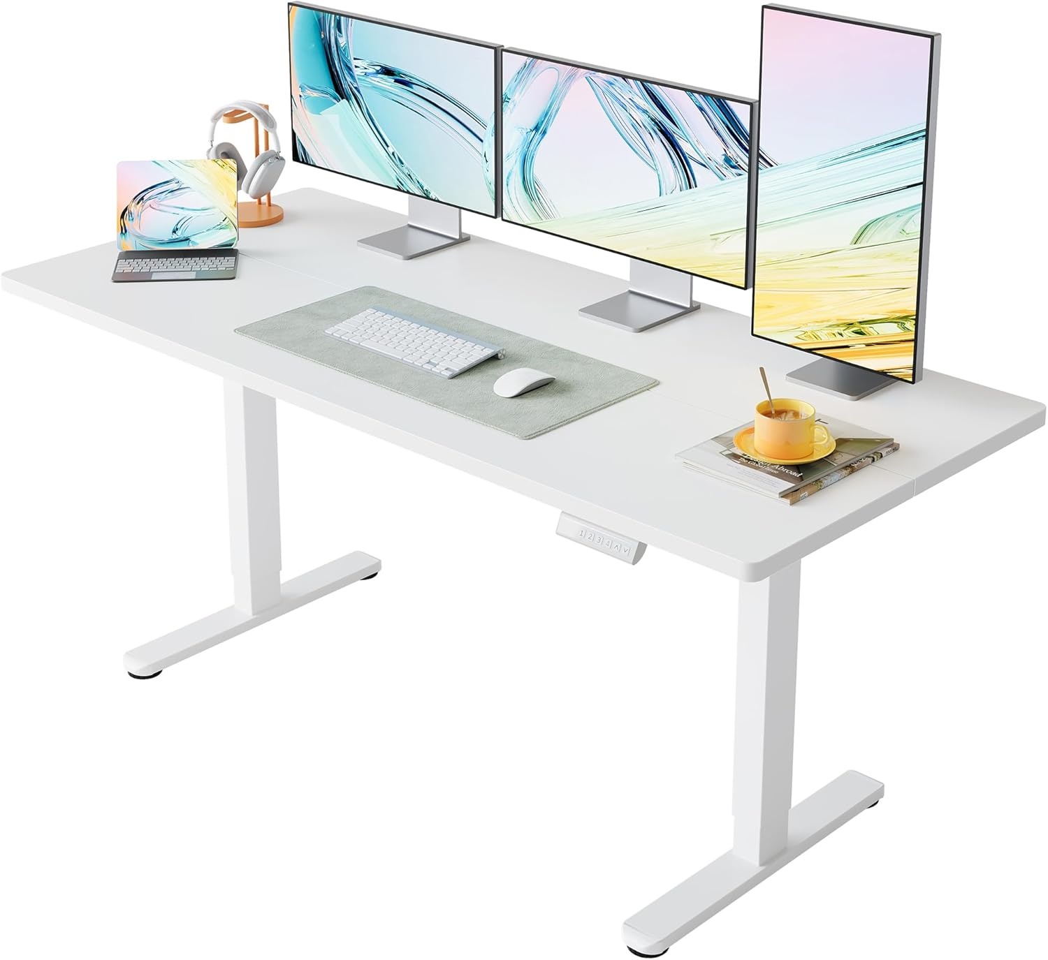 image:imageHUANUO 55 x 28 inch Electric Standing Desk Adjustable Height 4 Memory Height Settings Sit Stand Up Desk for Home Office amp Computer Workstation WhiteWhite