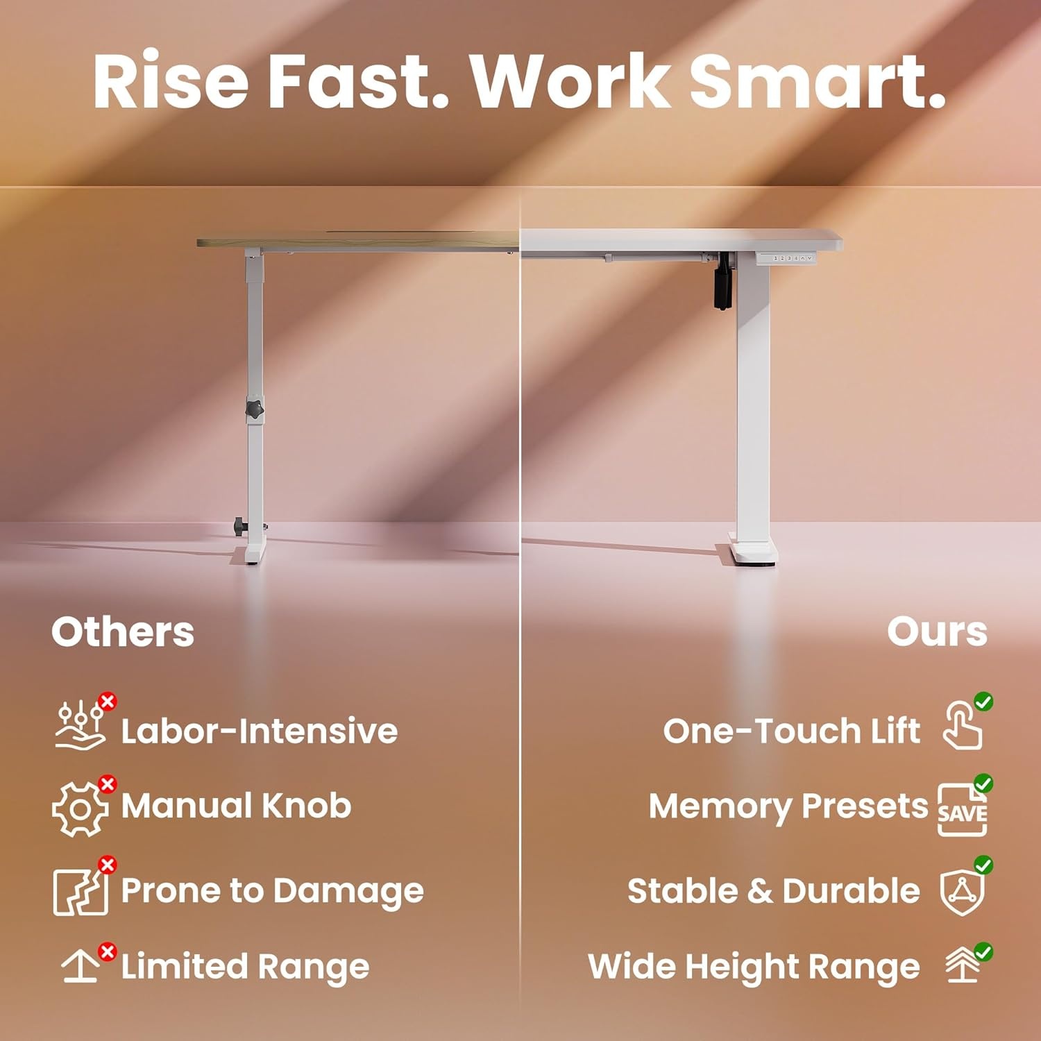 image:imageHUANUO 55 x 28 inch Electric Standing Desk Adjustable Height 4 Memory Height Settings Sit Stand Up Desk for Home Office amp Computer Workstation WhiteWhite
