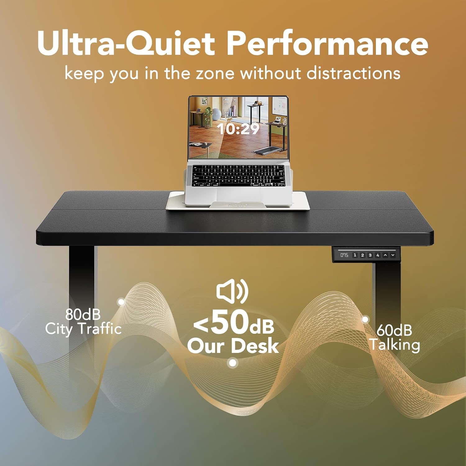 image:imageHUANUO 55 x 28 inch Electric Standing Desk Adjustable Height 4 Memory Height Settings Sit Stand Up Desk for Home Office amp Computer Workstation WhiteBlack