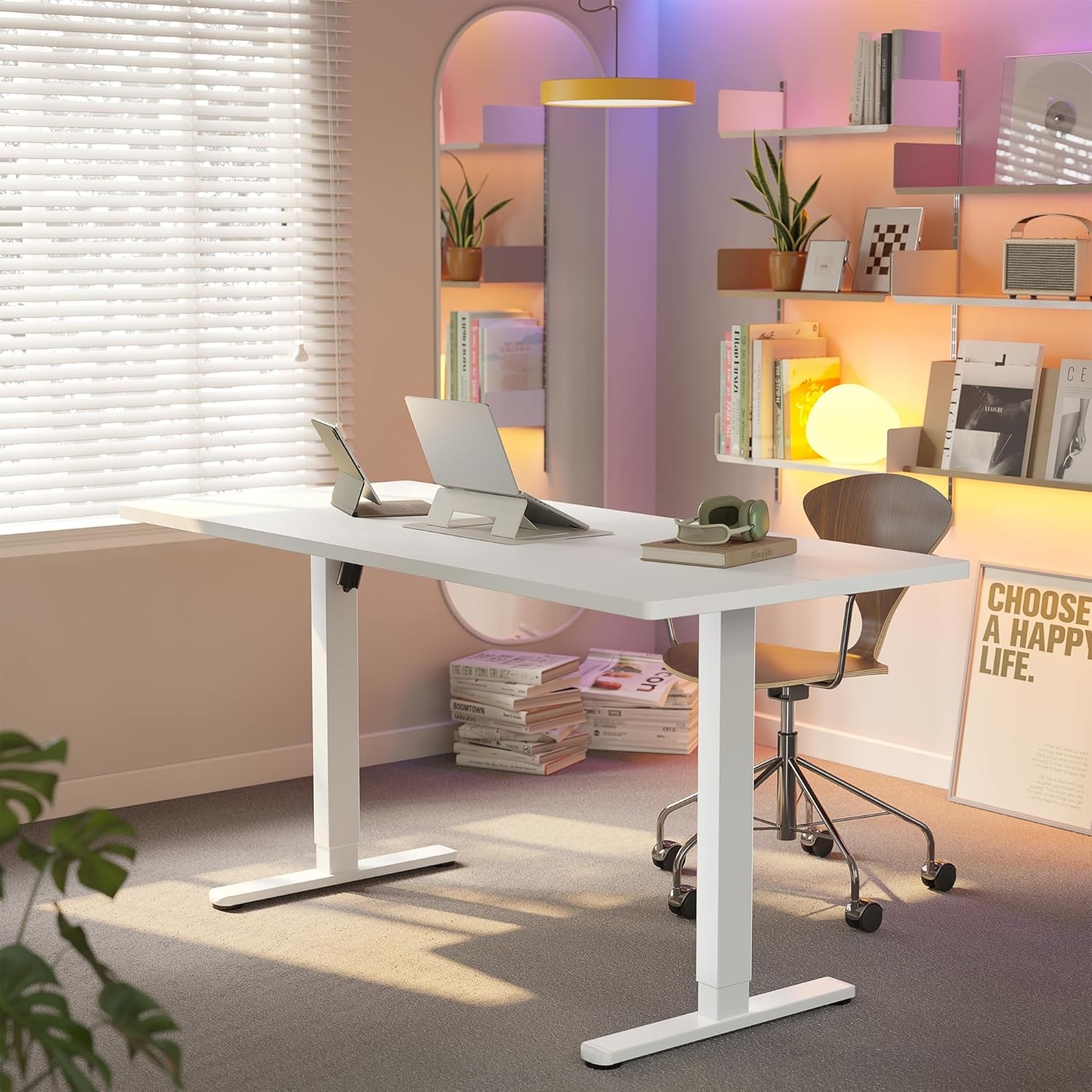 image:imageHUANUO 55 x 28 inch Electric Standing Desk Adjustable Height 4 Memory Height Settings Sit Stand Up Desk for Home Office amp Computer Workstation WhiteWhite