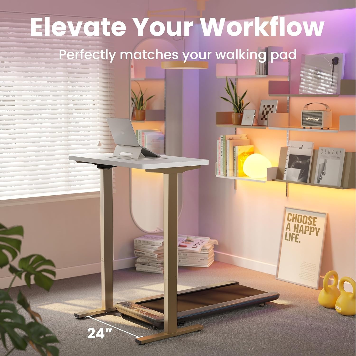 image:imageHUANUO 55 x 28 inch Electric Standing Desk Adjustable Height 4 Memory Height Settings Sit Stand Up Desk for Home Office amp Computer Workstation WhiteWhitegold Frame