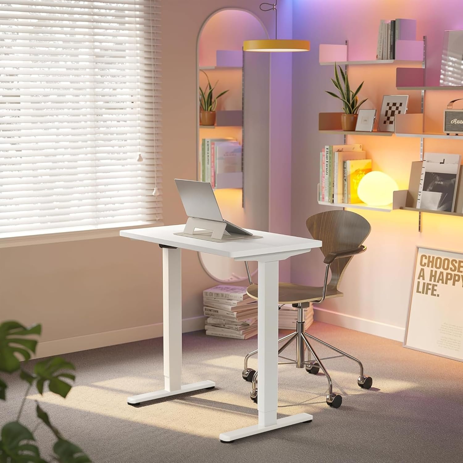 image:imageHUANUO 55 x 28 inch Electric Standing Desk Adjustable Height 4 Memory Height Settings Sit Stand Up Desk for Home Office amp Computer Workstation WhiteWhite