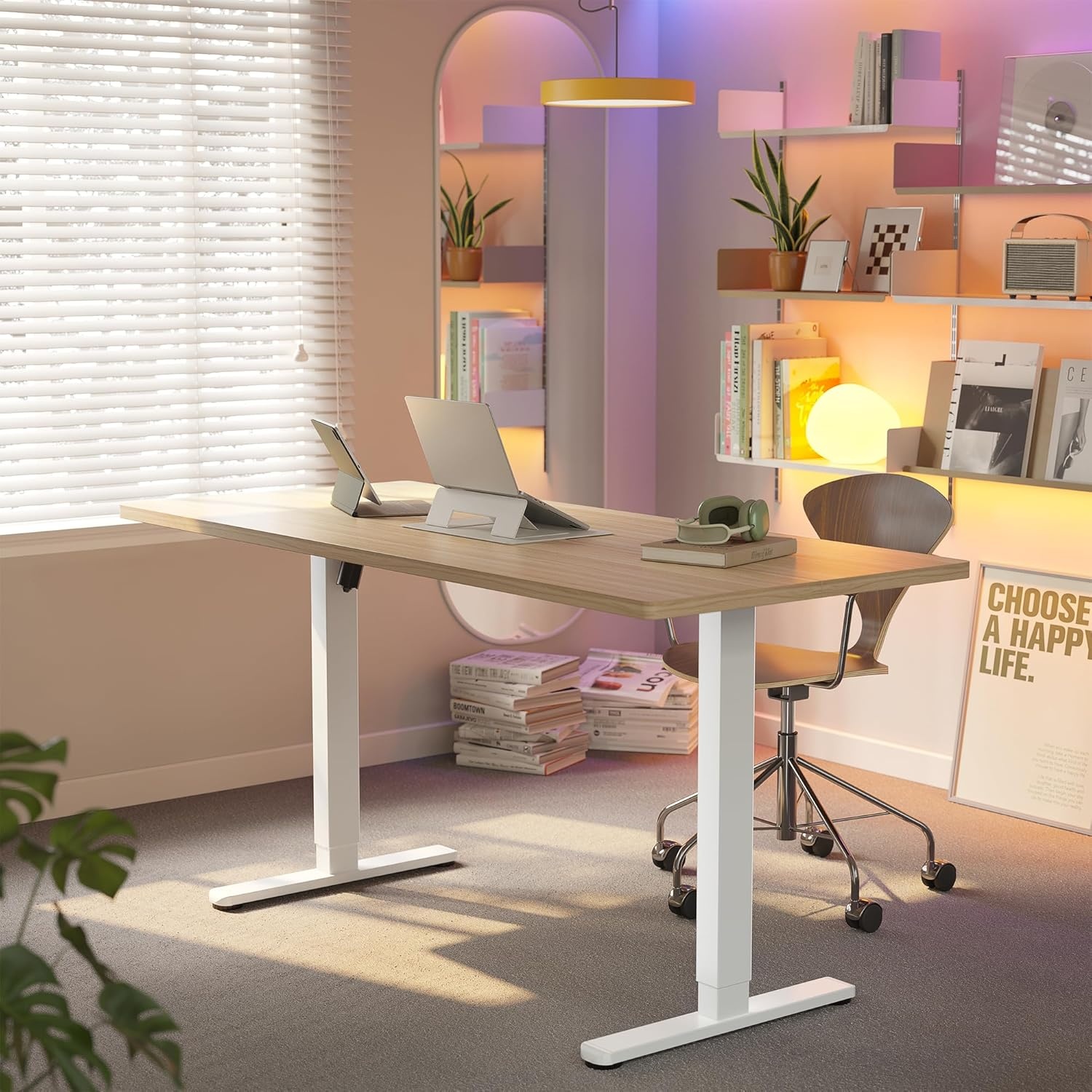image:imageHUANUO 55 x 28 inch Electric Standing Desk Adjustable Height 4 Memory Height Settings Sit Stand Up Desk for Home Office amp Computer Workstation WhiteNatural