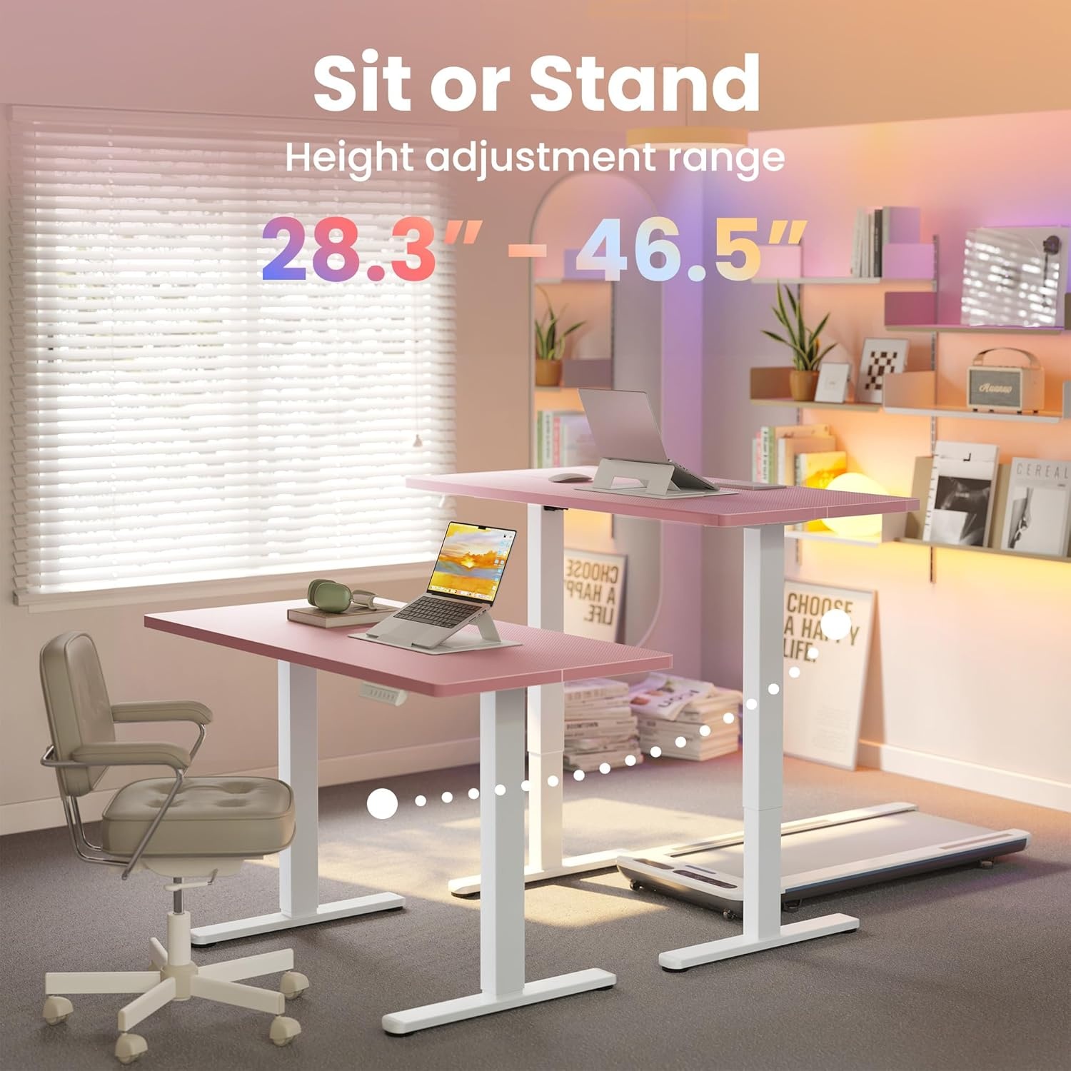 image:imageHUANUO 55 x 28 inch Electric Standing Desk Adjustable Height 4 Memory Height Settings Sit Stand Up Desk for Home Office amp Computer Workstation WhitePink