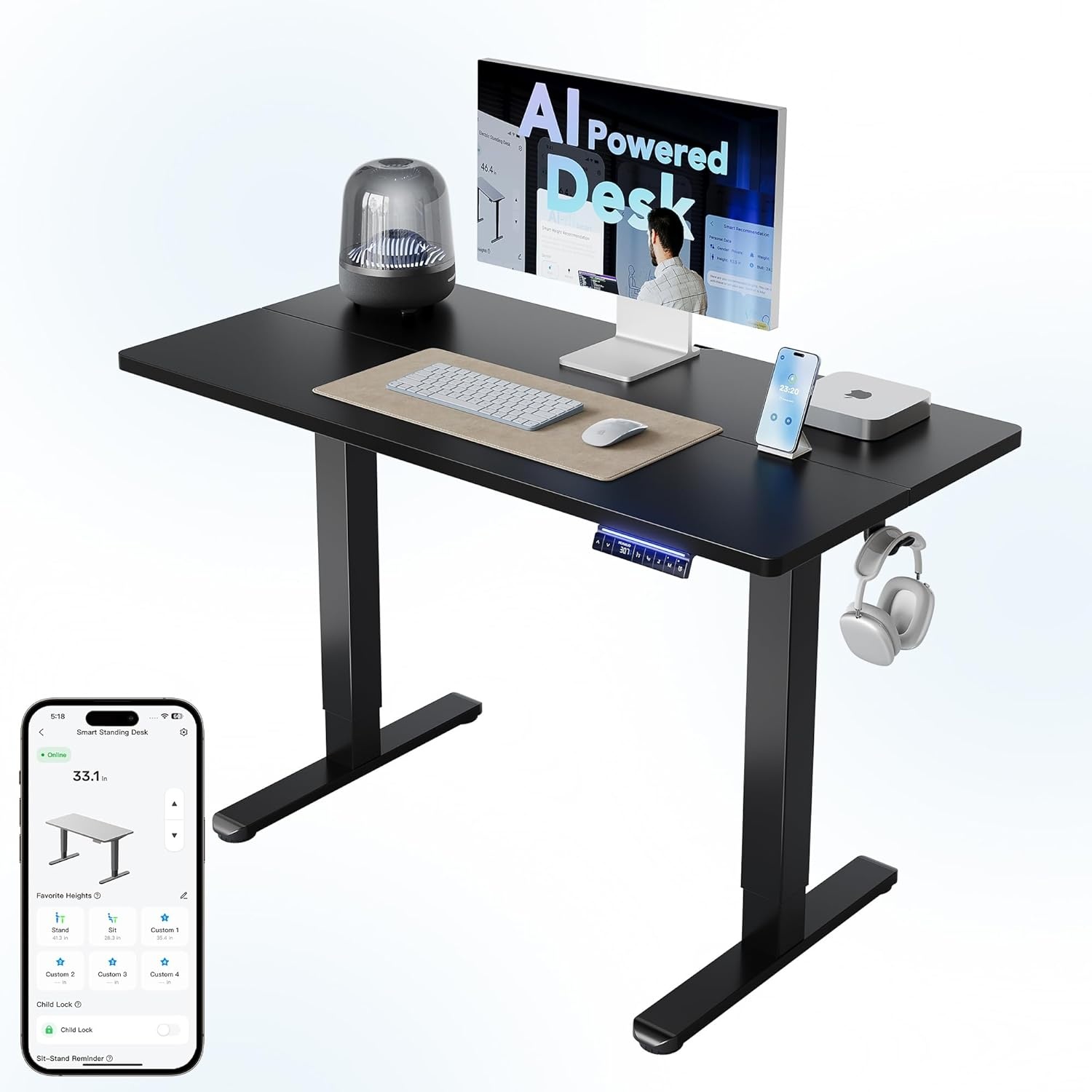 image:imageHUANUO 55 x 28 inch Electric Standing Desk Adjustable Height 4 Memory Height Settings Sit Stand Up Desk for Home Office amp Computer Workstation WhiteBlack