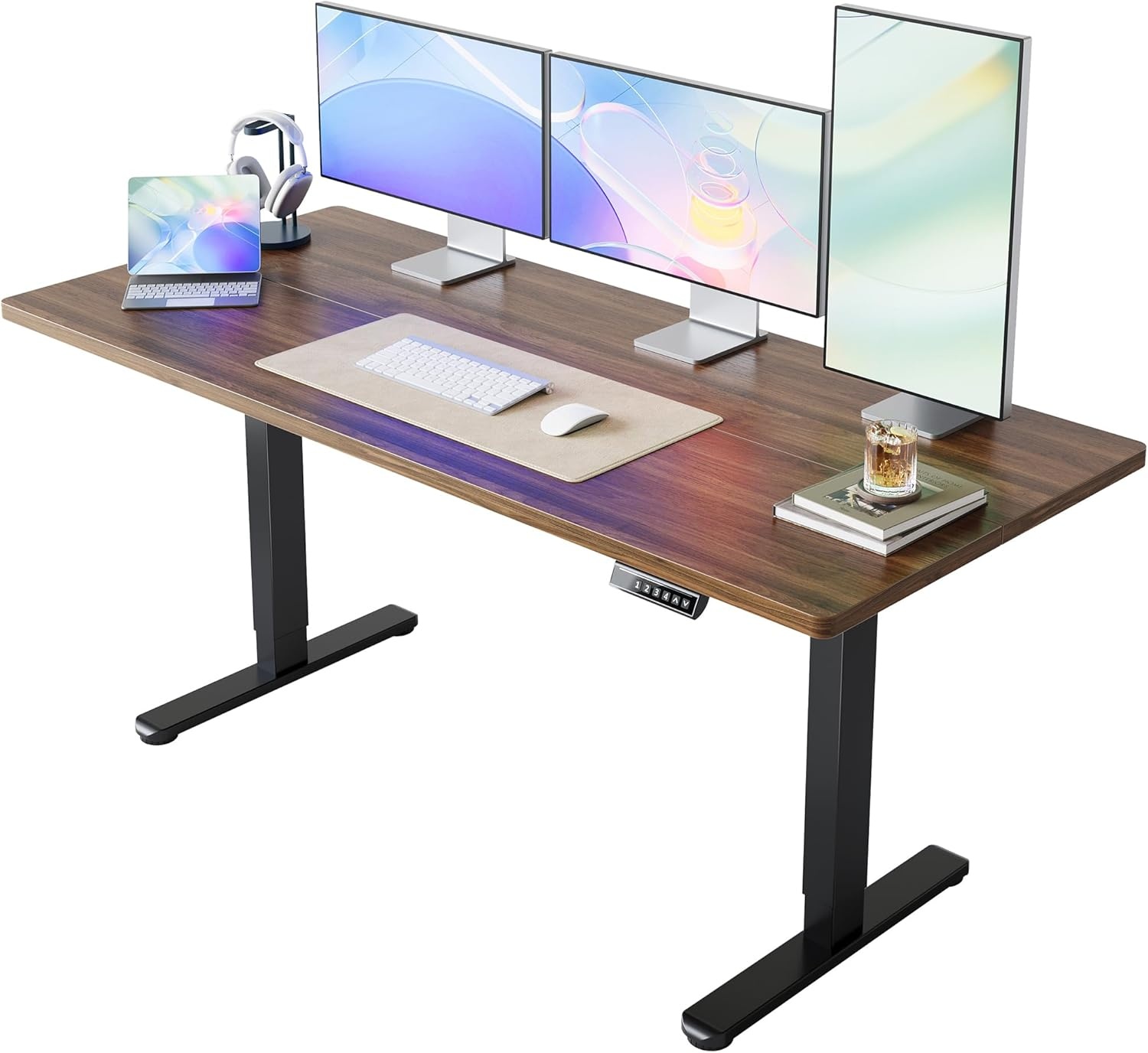 image:imageHUANUO 55 x 28 inch Electric Standing Desk Adjustable Height 4 Memory Height Settings Sit Stand Up Desk for Home Office amp Computer Workstation WhiteWalnut