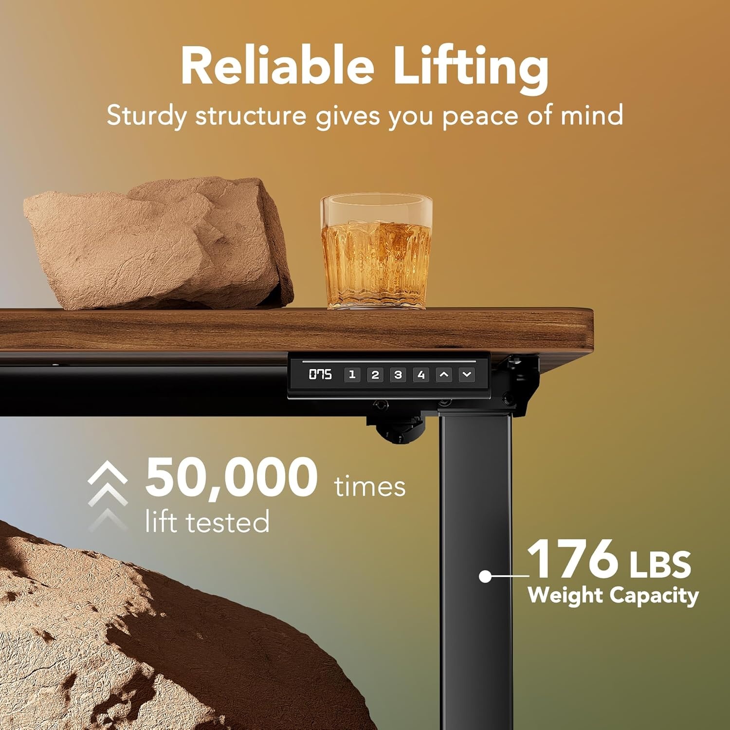 image:imageHUANUO 55 x 28 inch Electric Standing Desk Adjustable Height 4 Memory Height Settings Sit Stand Up Desk for Home Office amp Computer Workstation WhiteWalnut