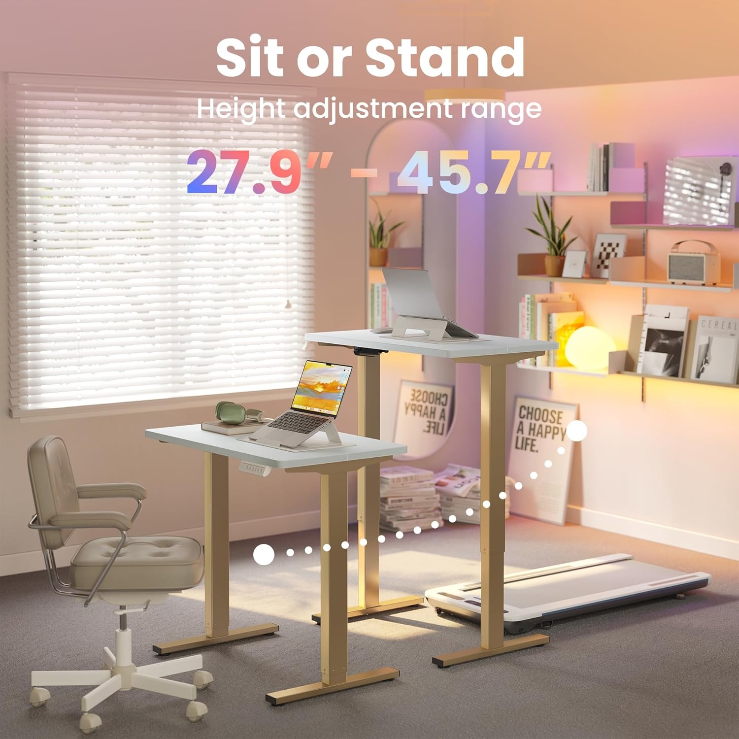 image:imageHUANUO 55 x 28 inch Electric Standing Desk Adjustable Height 4 Memory Height Settings Sit Stand Up Desk for Home Office amp Computer Workstation WhiteWhitegold Frame