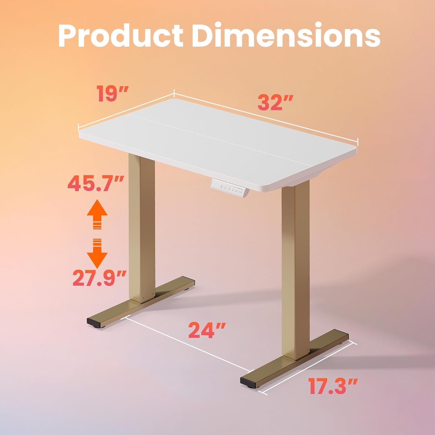 image:imageHUANUO 55 x 28 inch Electric Standing Desk Adjustable Height 4 Memory Height Settings Sit Stand Up Desk for Home Office amp Computer Workstation WhiteWhitegold Frame