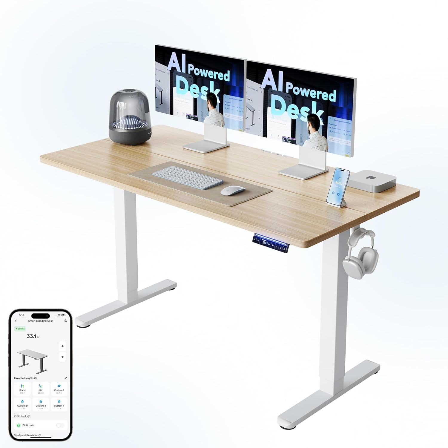 image:imageHUANUO 55 x 28 inch Electric Standing Desk Adjustable Height 4 Memory Height Settings Sit Stand Up Desk for Home Office amp Computer Workstation WhiteNatural