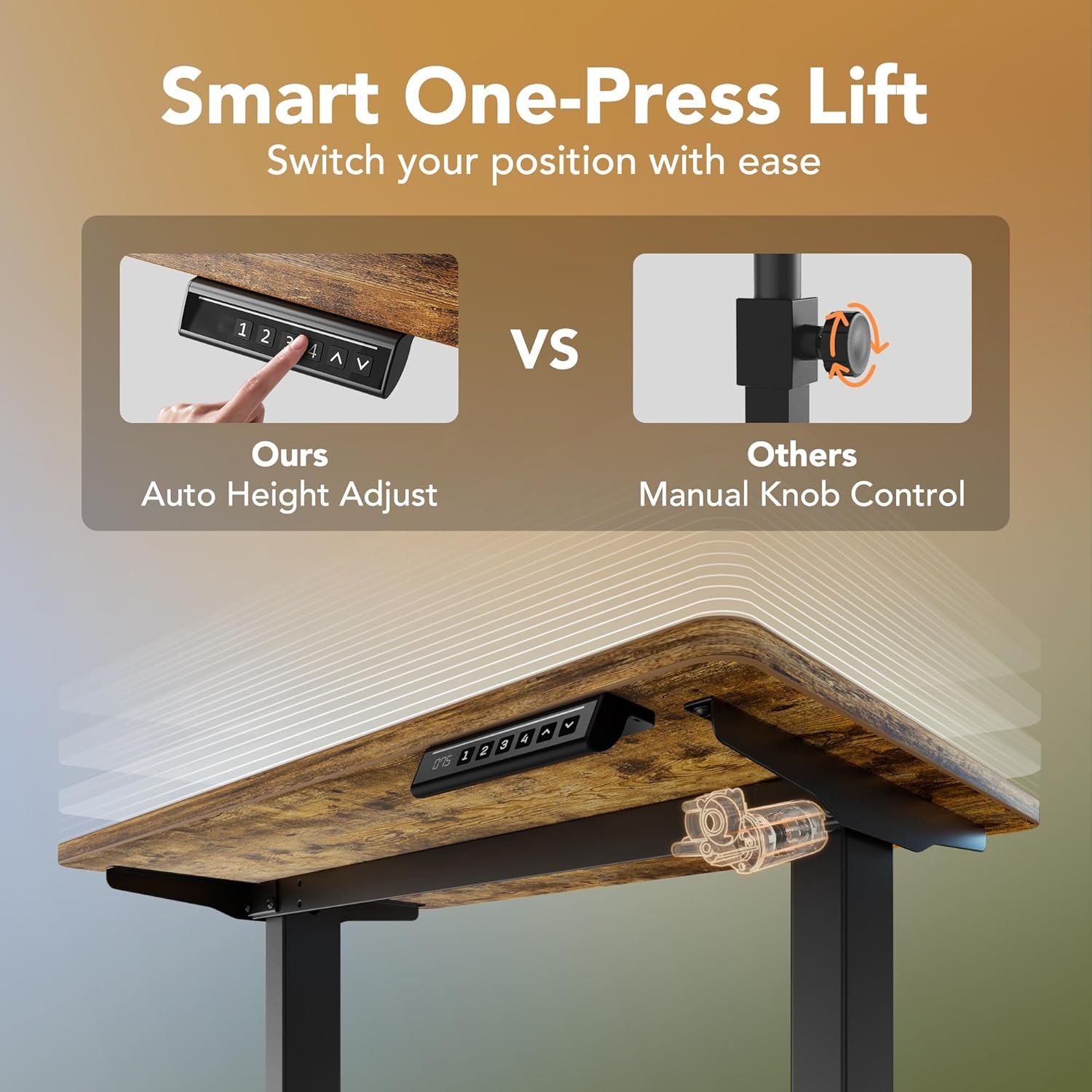 image:imageHUANUO 55 x 28 inch Electric Standing Desk Adjustable Height 4 Memory Height Settings Sit Stand Up Desk for Home Office amp Computer Workstation WhiteRustic Brown