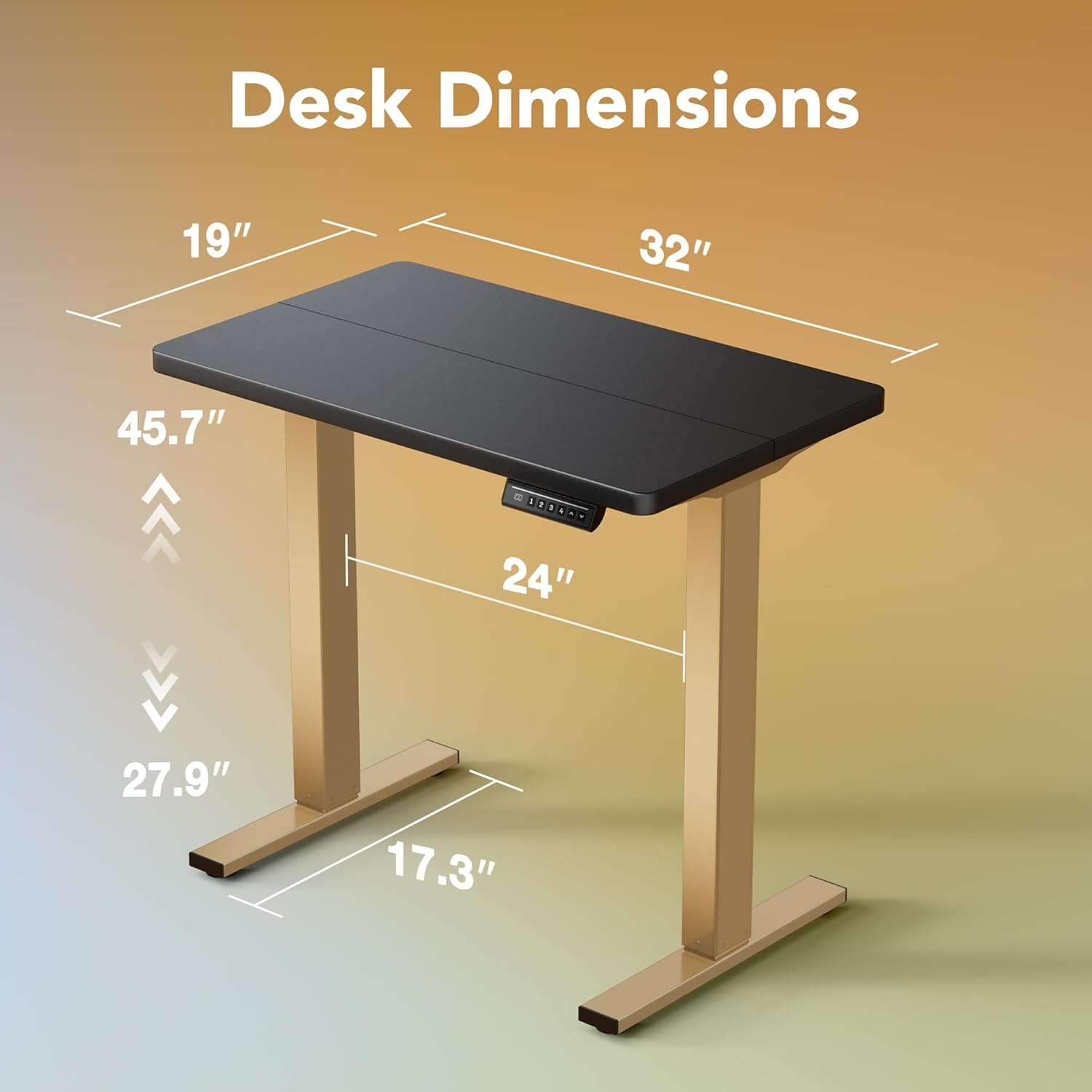 image:imageHUANUO 55 x 28 inch Electric Standing Desk Adjustable Height 4 Memory Height Settings Sit Stand Up Desk for Home Office amp Computer Workstation WhiteBlackgold Frame