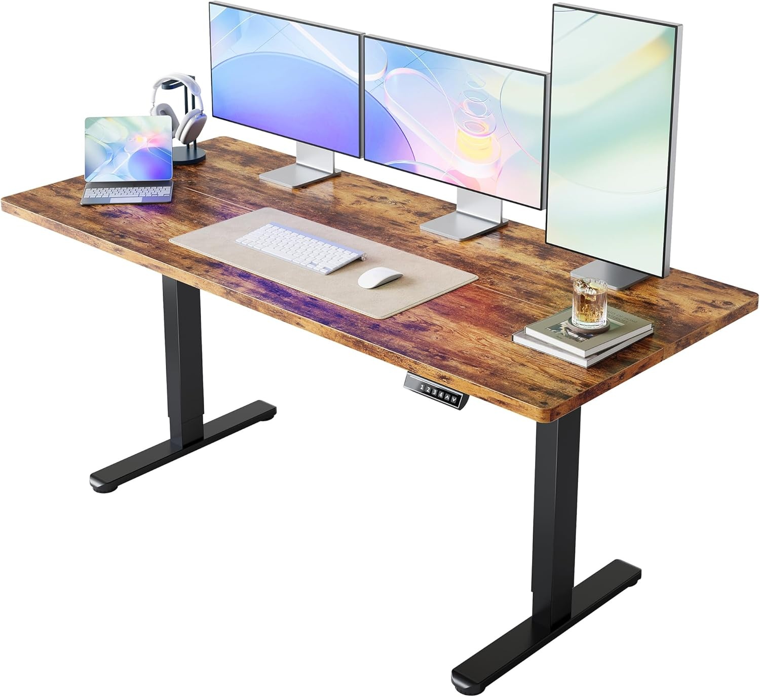 image:imageHUANUO 55 x 28 inch Electric Standing Desk Adjustable Height 4 Memory Height Settings Sit Stand Up Desk for Home Office amp Computer Workstation WhiteRustic Brown