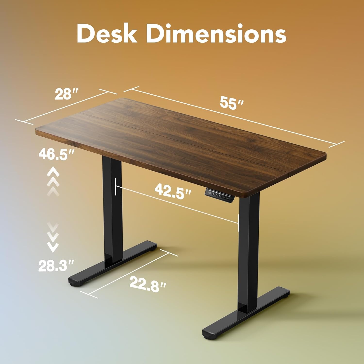 image:imageHUANUO 55 x 28 inch Electric Standing Desk Adjustable Height 4 Memory Height Settings Sit Stand Up Desk for Home Office amp Computer Workstation WhiteWalnut