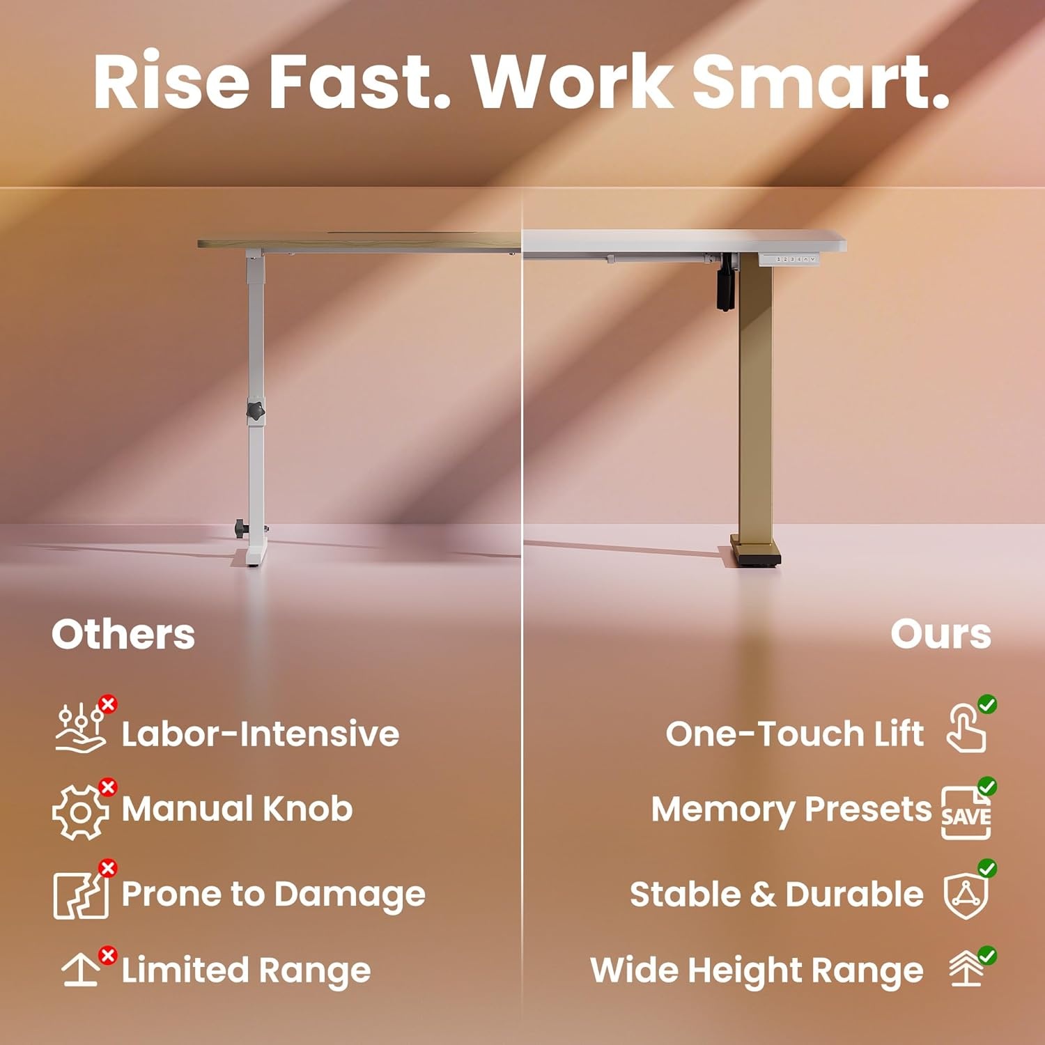 image:imageHUANUO 55 x 28 inch Electric Standing Desk Adjustable Height 4 Memory Height Settings Sit Stand Up Desk for Home Office amp Computer Workstation WhiteWhitegold Frame