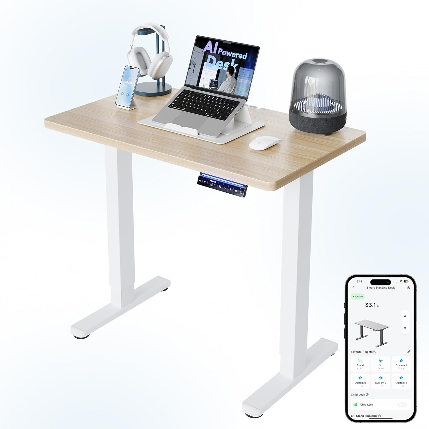 image:imageHUANUO 55 x 28 inch Electric Standing Desk Adjustable Height 4 Memory Height Settings Sit Stand Up Desk for Home Office amp Computer Workstation WhiteNatural