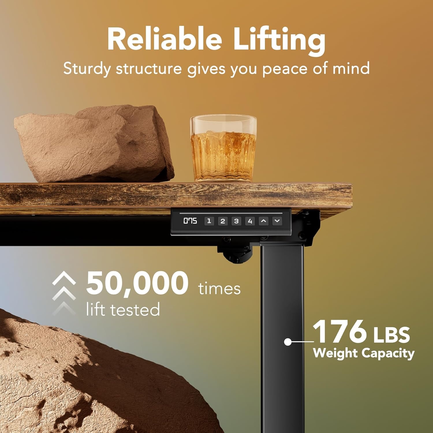 image:imageHUANUO 55 x 28 inch Electric Standing Desk Adjustable Height 4 Memory Height Settings Sit Stand Up Desk for Home Office amp Computer Workstation WhiteRustic Brown