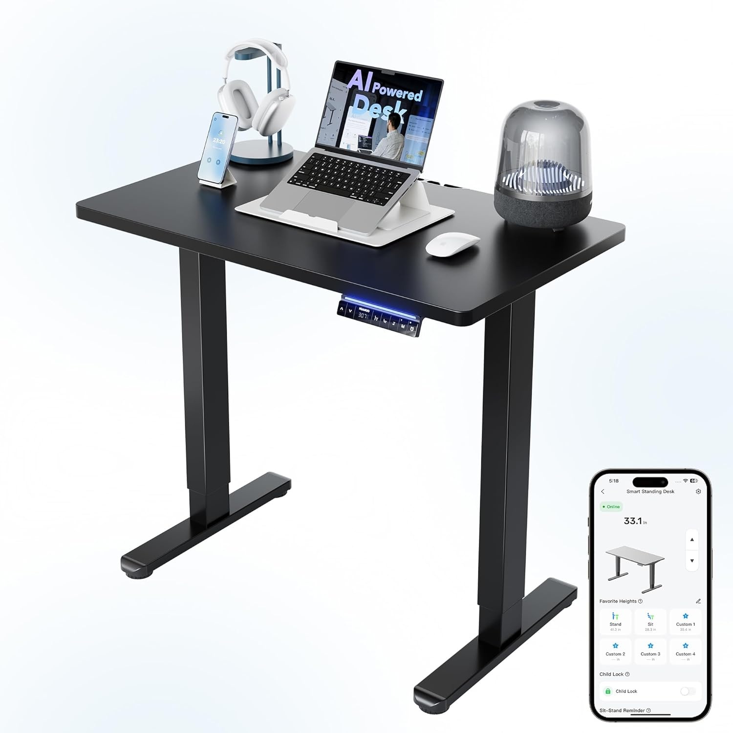 image:imageHUANUO 55 x 28 inch Electric Standing Desk Adjustable Height 4 Memory Height Settings Sit Stand Up Desk for Home Office amp Computer Workstation WhiteBlack