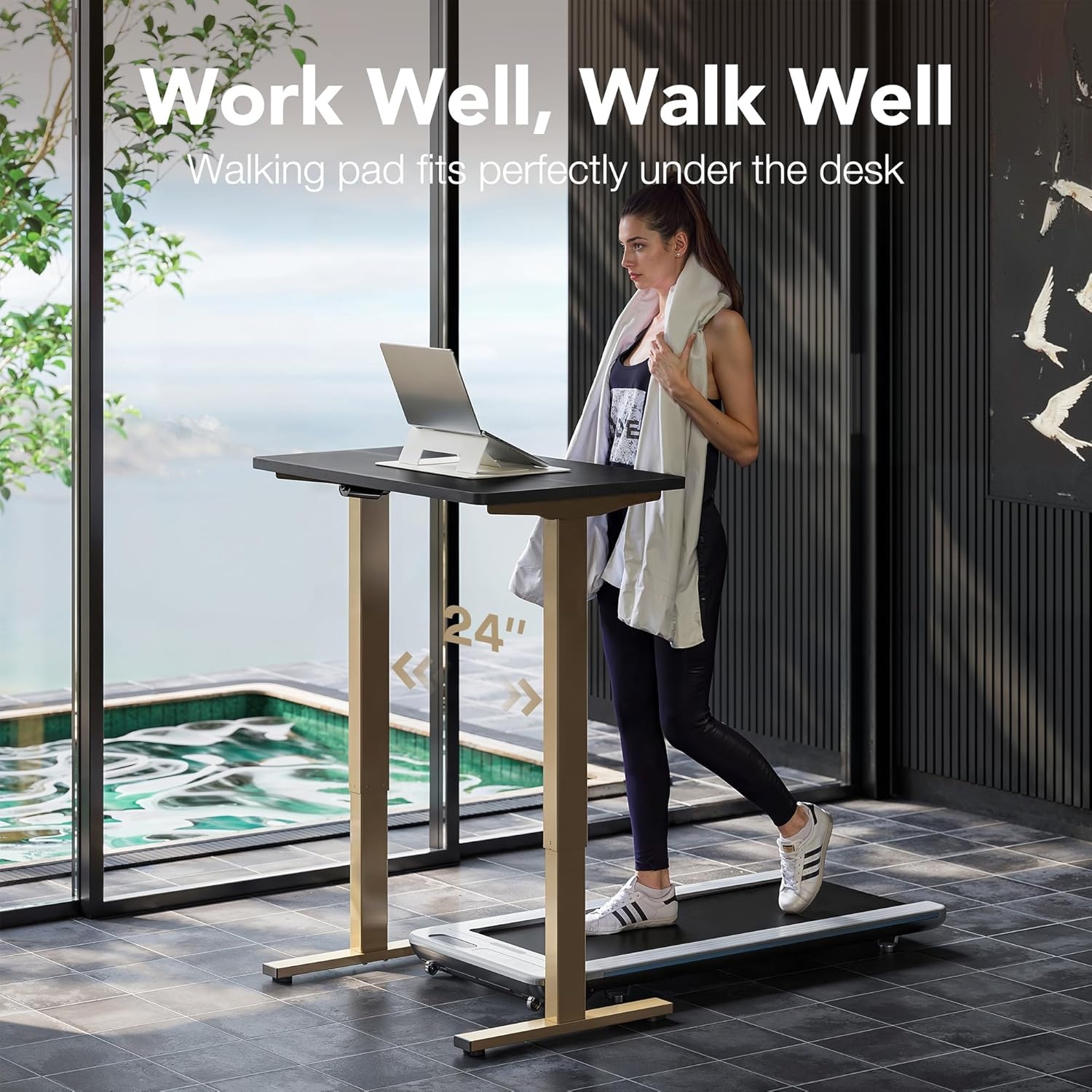 image:imageHUANUO 55 x 28 inch Electric Standing Desk Adjustable Height 4 Memory Height Settings Sit Stand Up Desk for Home Office amp Computer Workstation WhiteBlackgold Frame