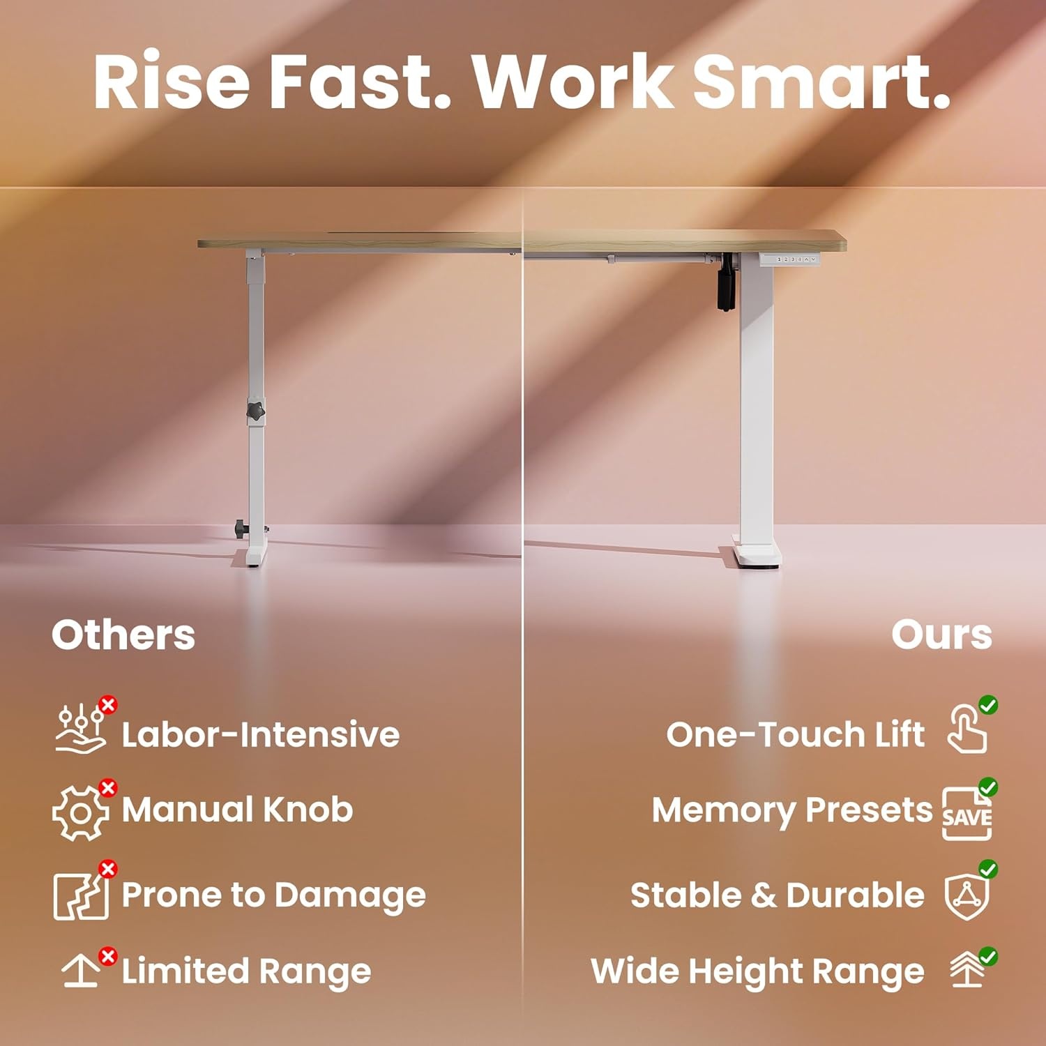 image:imageHUANUO 55 x 28 inch Electric Standing Desk Adjustable Height 4 Memory Height Settings Sit Stand Up Desk for Home Office amp Computer Workstation WhiteNatural