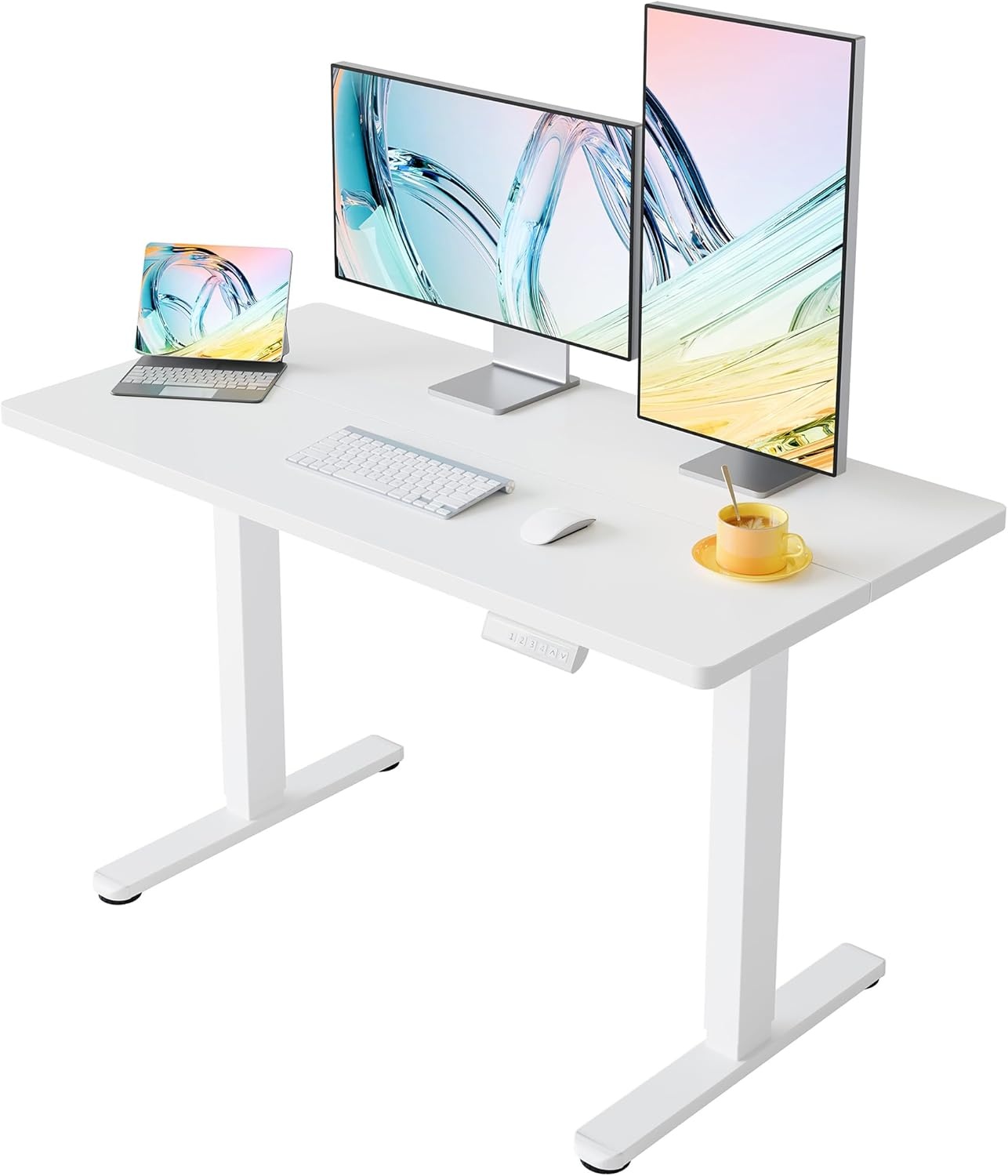 image:imageHUANUO 55 x 28 inch Electric Standing Desk Adjustable Height 4 Memory Height Settings Sit Stand Up Desk for Home Office amp Computer Workstation WhiteWhite