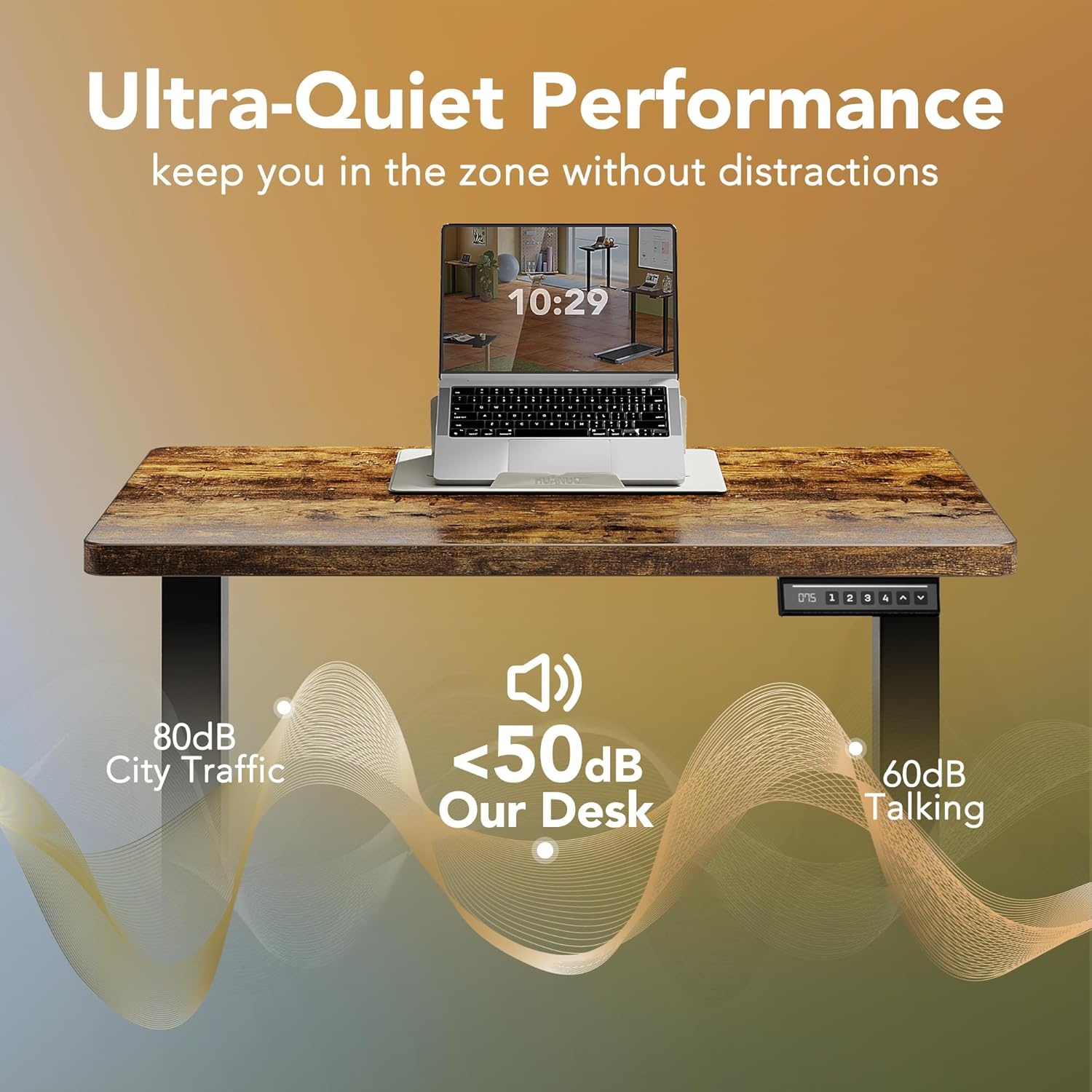 image:imageHUANUO 55 x 28 inch Electric Standing Desk Adjustable Height 4 Memory Height Settings Sit Stand Up Desk for Home Office amp Computer Workstation WhiteRustic Brown
