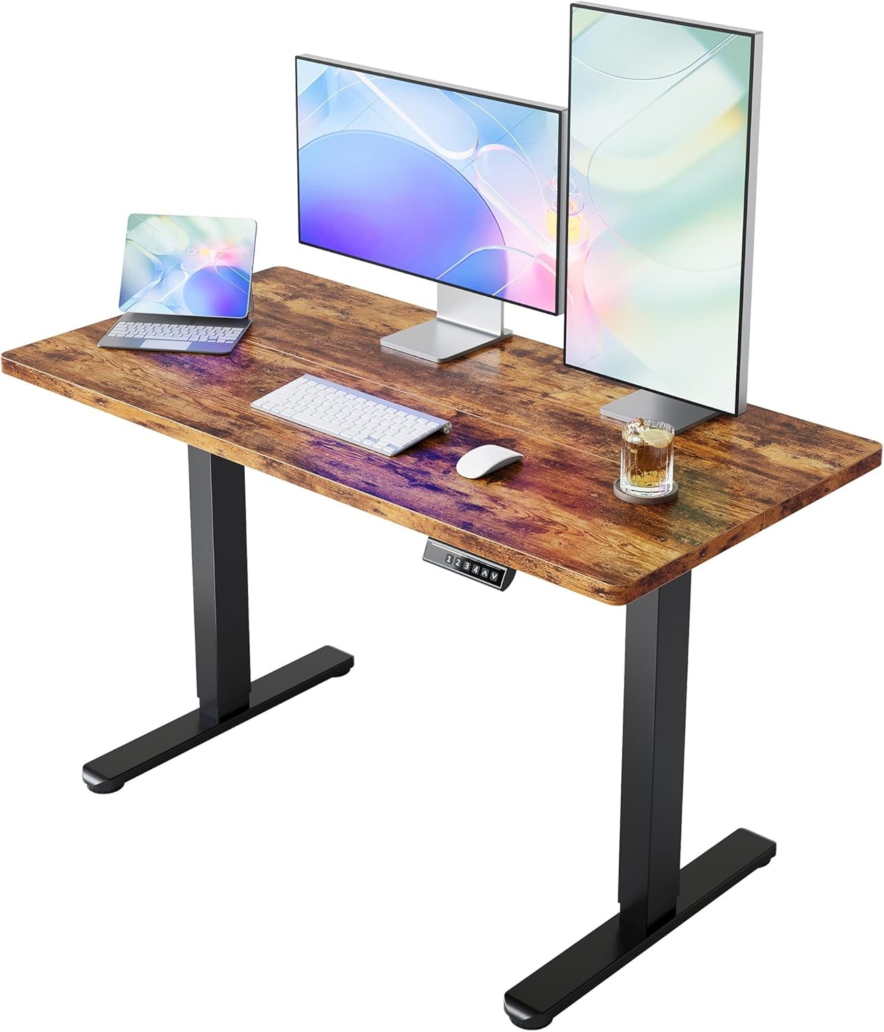 image:imageHUANUO 55 x 28 inch Electric Standing Desk Adjustable Height 4 Memory Height Settings Sit Stand Up Desk for Home Office amp Computer Workstation WhiteRustic Brown