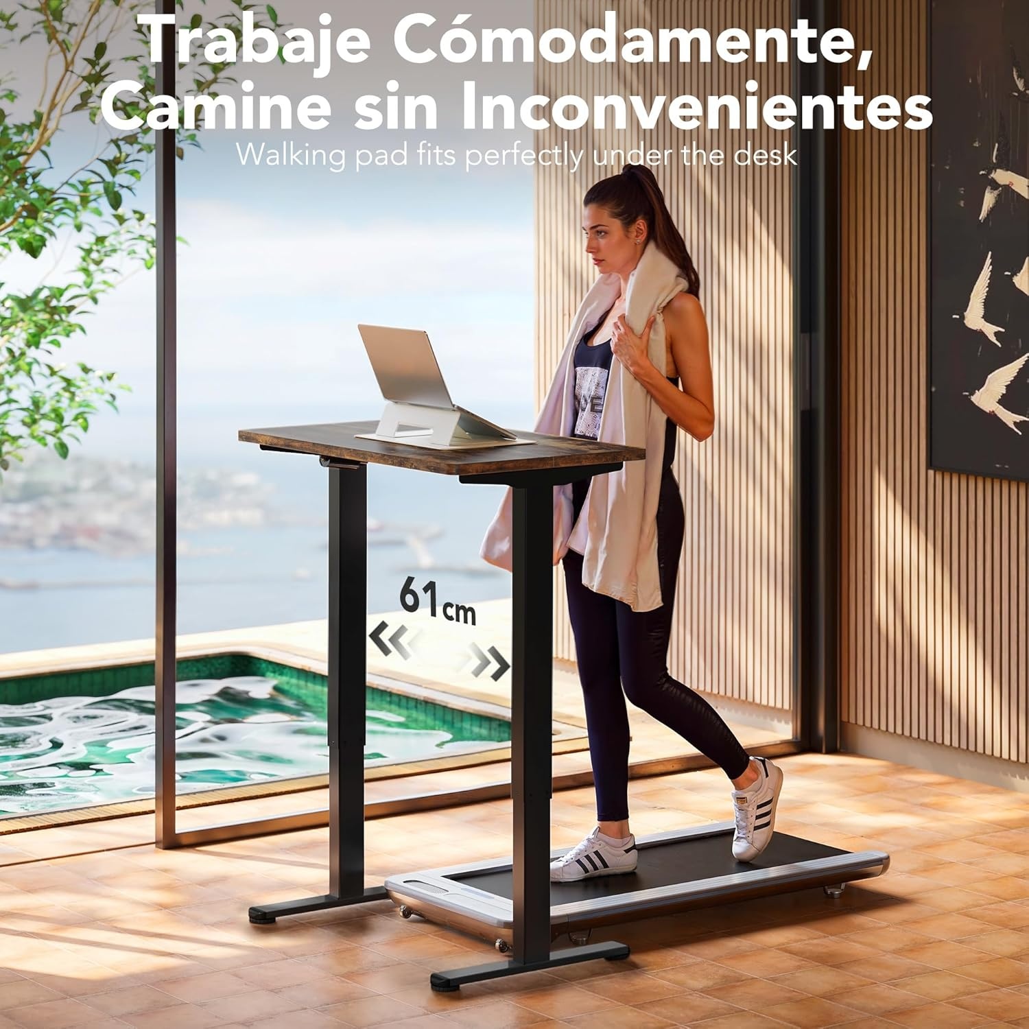 image:imageHUANUO 55 x 28 inch Electric Standing Desk Adjustable Height 4 Memory Height Settings Sit Stand Up Desk for Home Office amp Computer Workstation WhiteRustic Brown