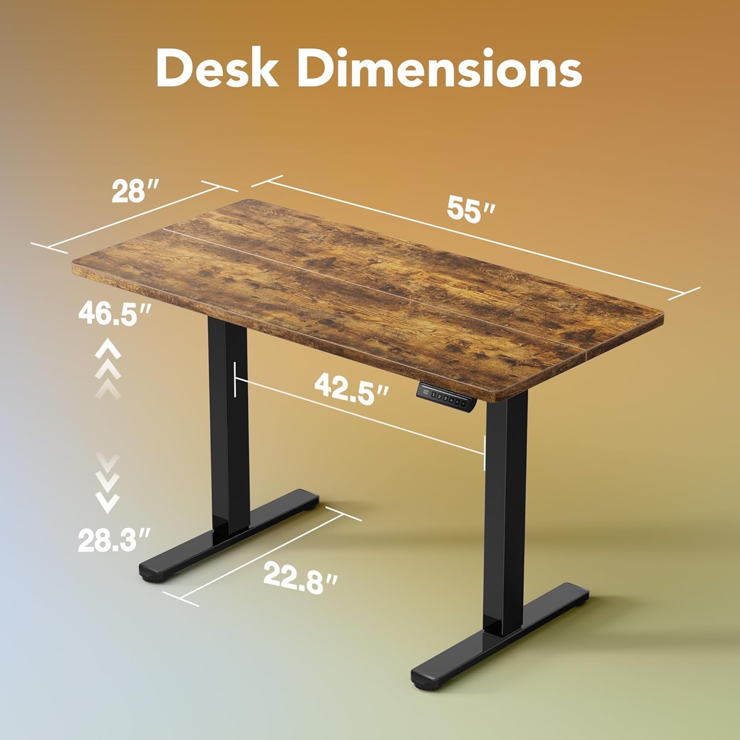 image:imageHUANUO 55 x 28 inch Electric Standing Desk Adjustable Height 4 Memory Height Settings Sit Stand Up Desk for Home Office amp Computer Workstation WhiteRustic Brown