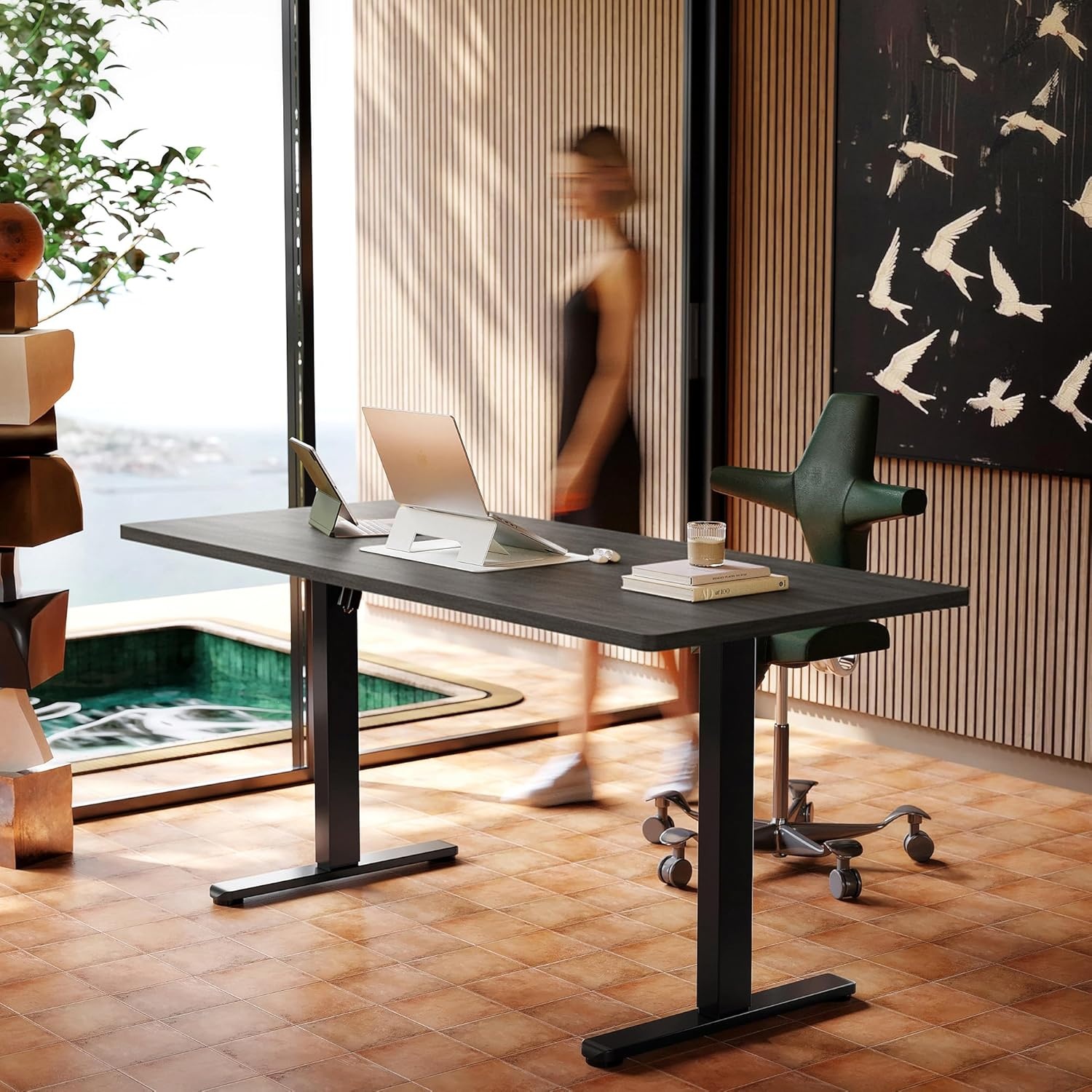 image:imageHUANUO 55 x 28 inch Electric Standing Desk Adjustable Height 4 Memory Height Settings Sit Stand Up Desk for Home Office amp Computer Workstation WhiteGrey