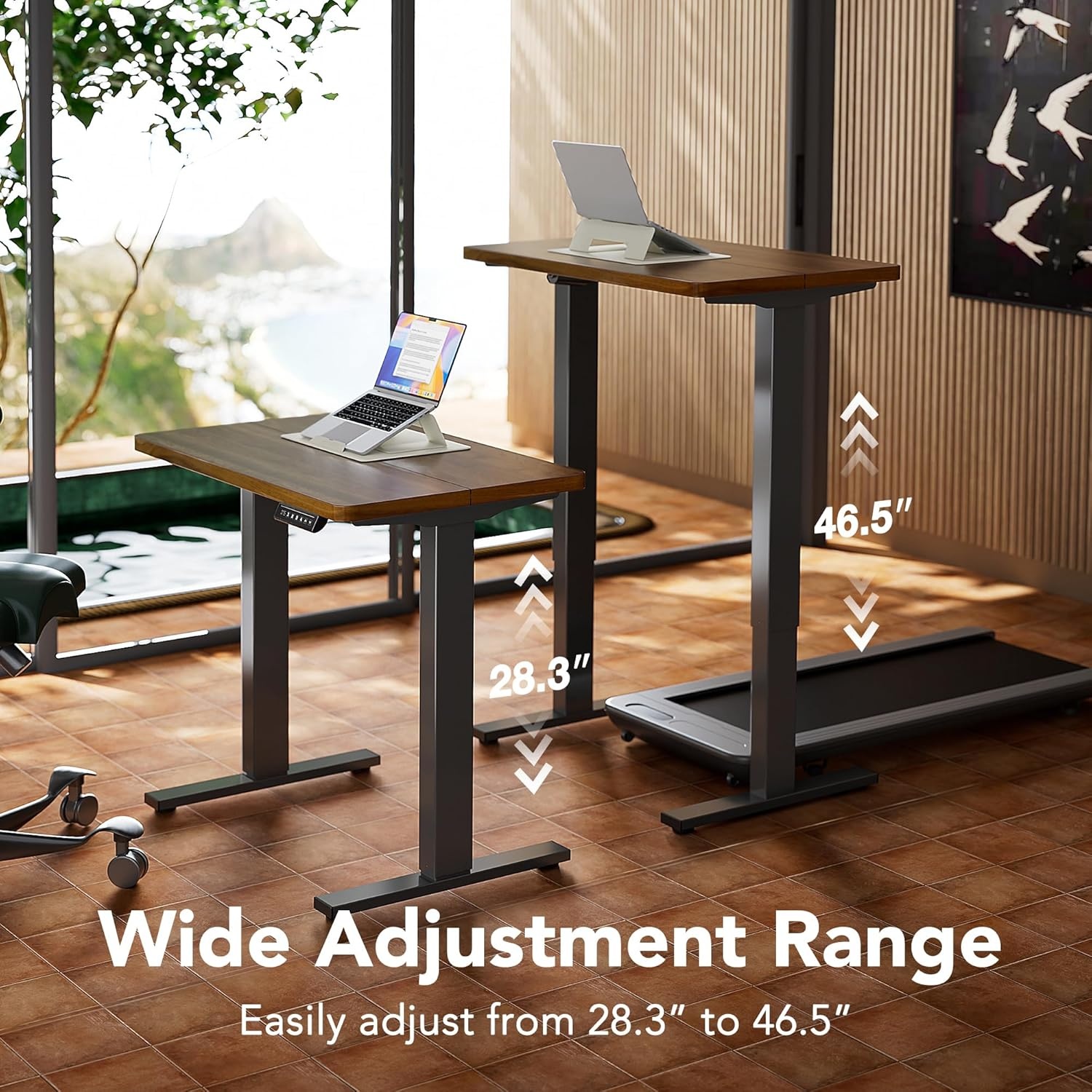 image:imageHUANUO 55 x 28 inch Electric Standing Desk Adjustable Height 4 Memory Height Settings Sit Stand Up Desk for Home Office amp Computer Workstation WhiteWalnut