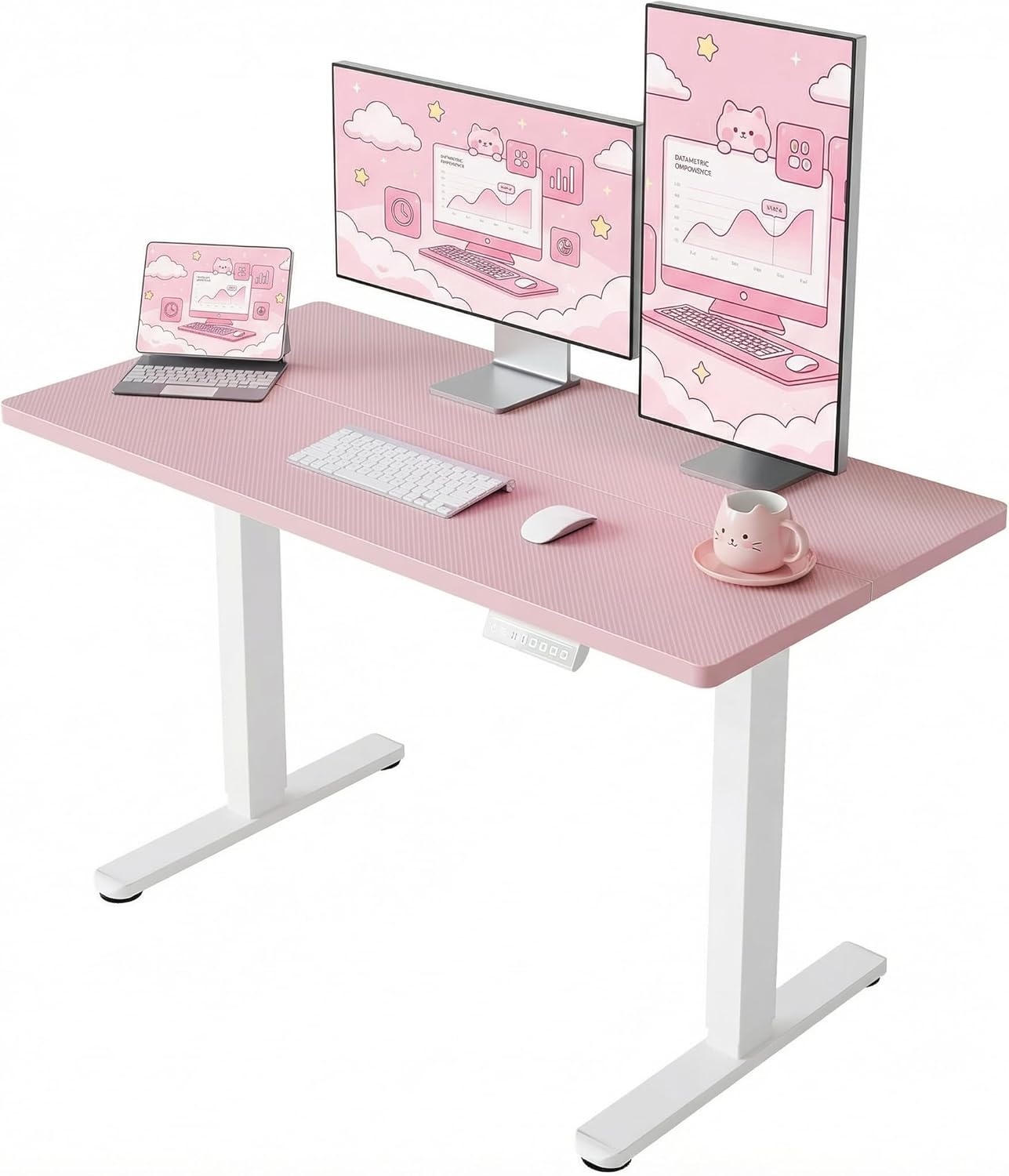 image:imageHUANUO 55 x 28 inch Electric Standing Desk Adjustable Height 4 Memory Height Settings Sit Stand Up Desk for Home Office amp Computer Workstation WhitePink