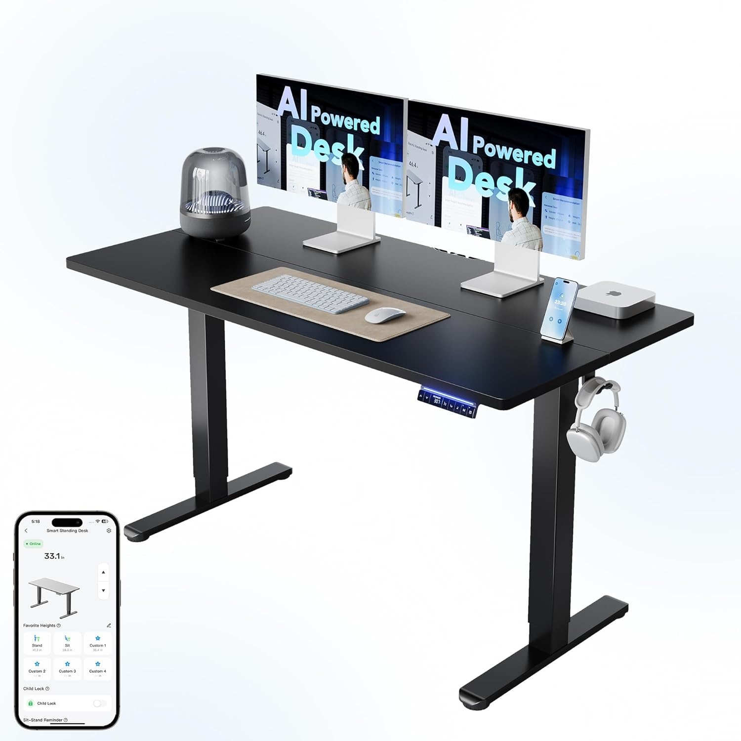 image:imageHUANUO 55 x 28 inch Electric Standing Desk Adjustable Height 4 Memory Height Settings Sit Stand Up Desk for Home Office amp Computer Workstation WhiteBlack