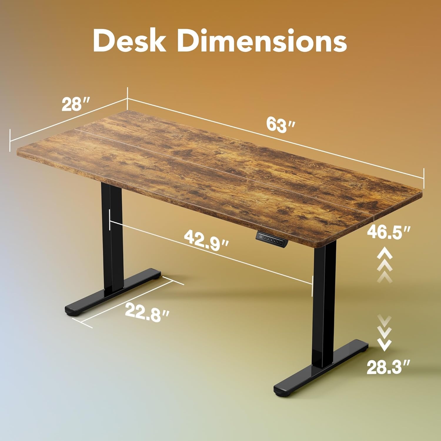 image:imageHUANUO 55 x 28 inch Electric Standing Desk Adjustable Height 4 Memory Height Settings Sit Stand Up Desk for Home Office amp Computer Workstation WhiteRustic Brown
