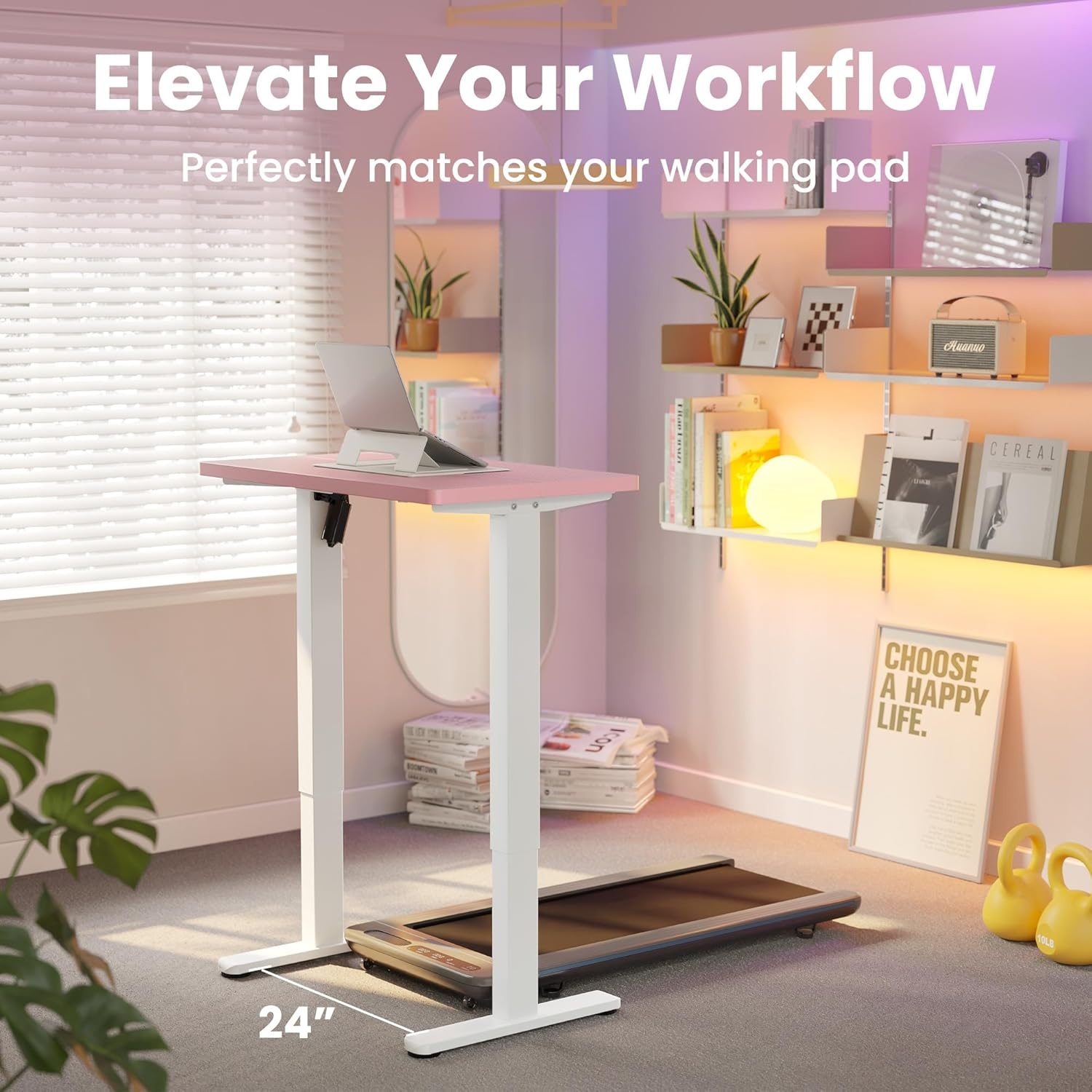 image:imageHUANUO 55 x 28 inch Electric Standing Desk Adjustable Height 4 Memory Height Settings Sit Stand Up Desk for Home Office amp Computer Workstation WhitePink