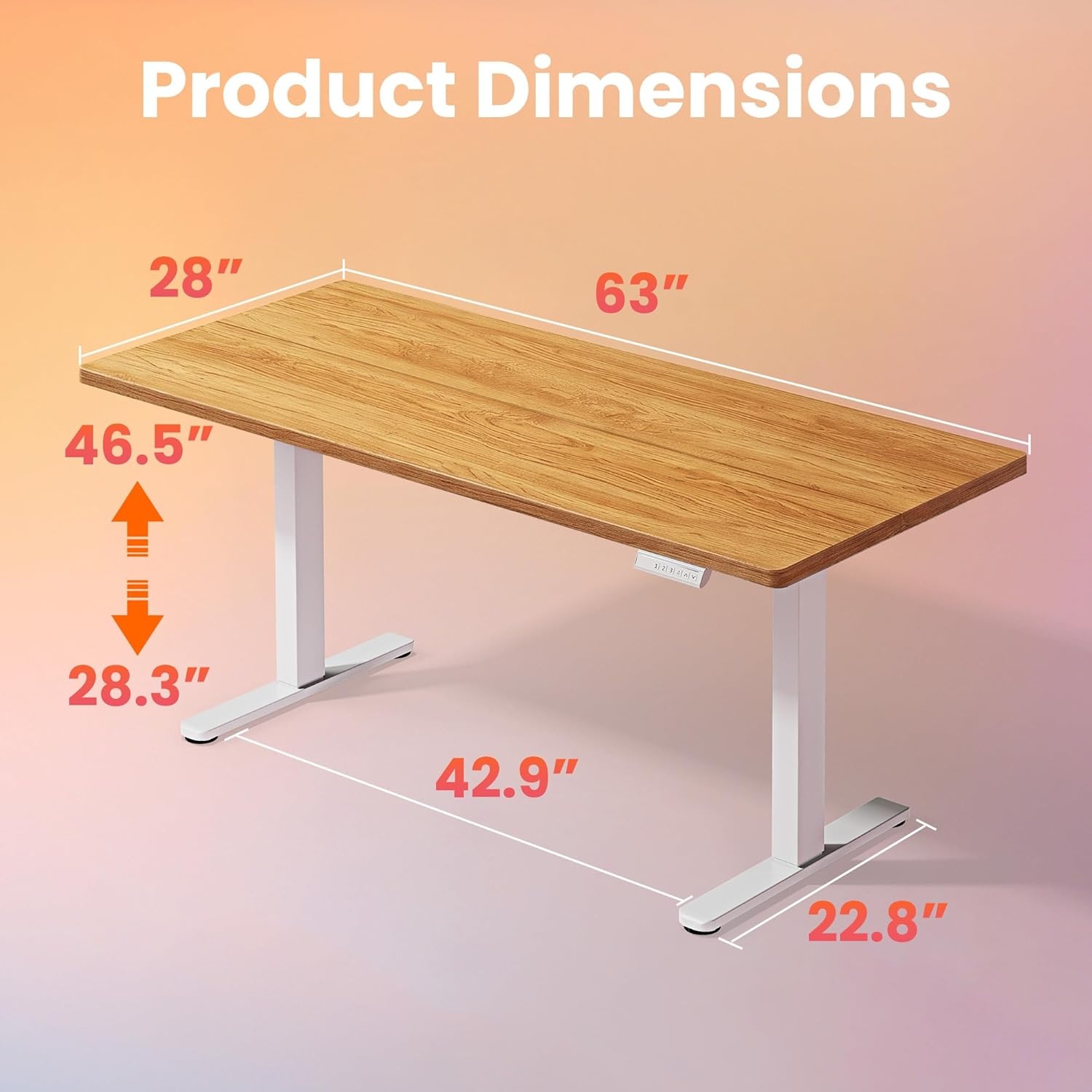 image:imageHUANUO 55 x 28 inch Electric Standing Desk Adjustable Height 4 Memory Height Settings Sit Stand Up Desk for Home Office amp Computer Workstation WhiteLight Vintage Brown