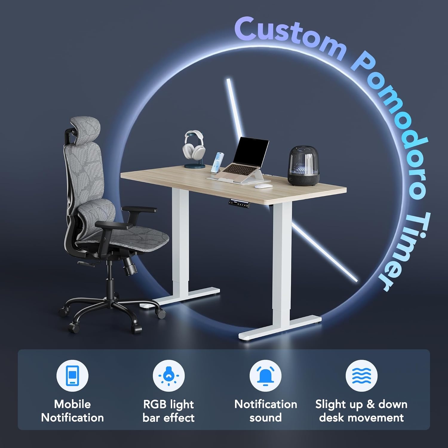 image:imageHUANUO 55 x 28 inch Electric Standing Desk Adjustable Height 4 Memory Height Settings Sit Stand Up Desk for Home Office amp Computer Workstation WhiteNatural
