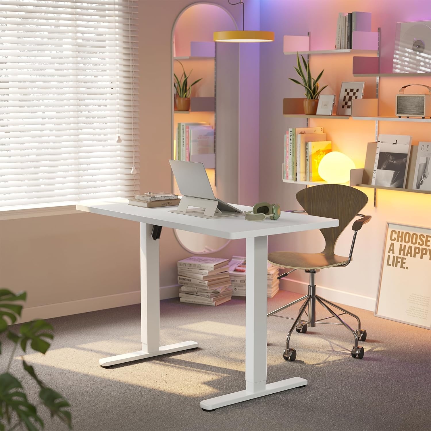 image:imageHUANUO 55 x 28 inch Electric Standing Desk Adjustable Height 4 Memory Height Settings Sit Stand Up Desk for Home Office amp Computer Workstation WhiteWhite