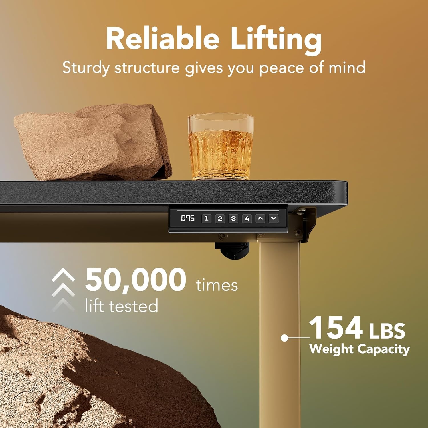 image:imageHUANUO 55 x 28 inch Electric Standing Desk Adjustable Height 4 Memory Height Settings Sit Stand Up Desk for Home Office amp Computer Workstation WhiteBlackgold Frame