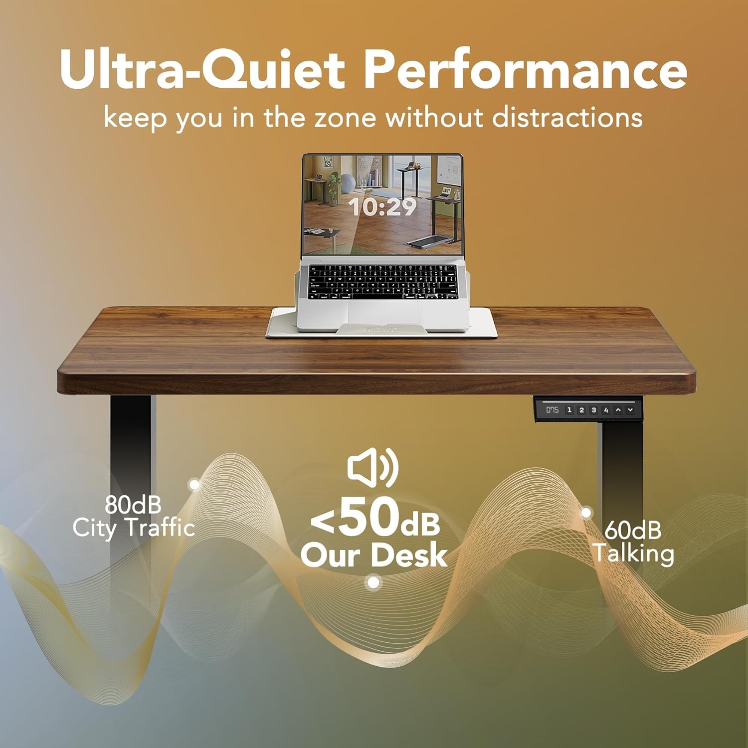 image:imageHUANUO 55 x 28 inch Electric Standing Desk Adjustable Height 4 Memory Height Settings Sit Stand Up Desk for Home Office amp Computer Workstation WhiteWalnut