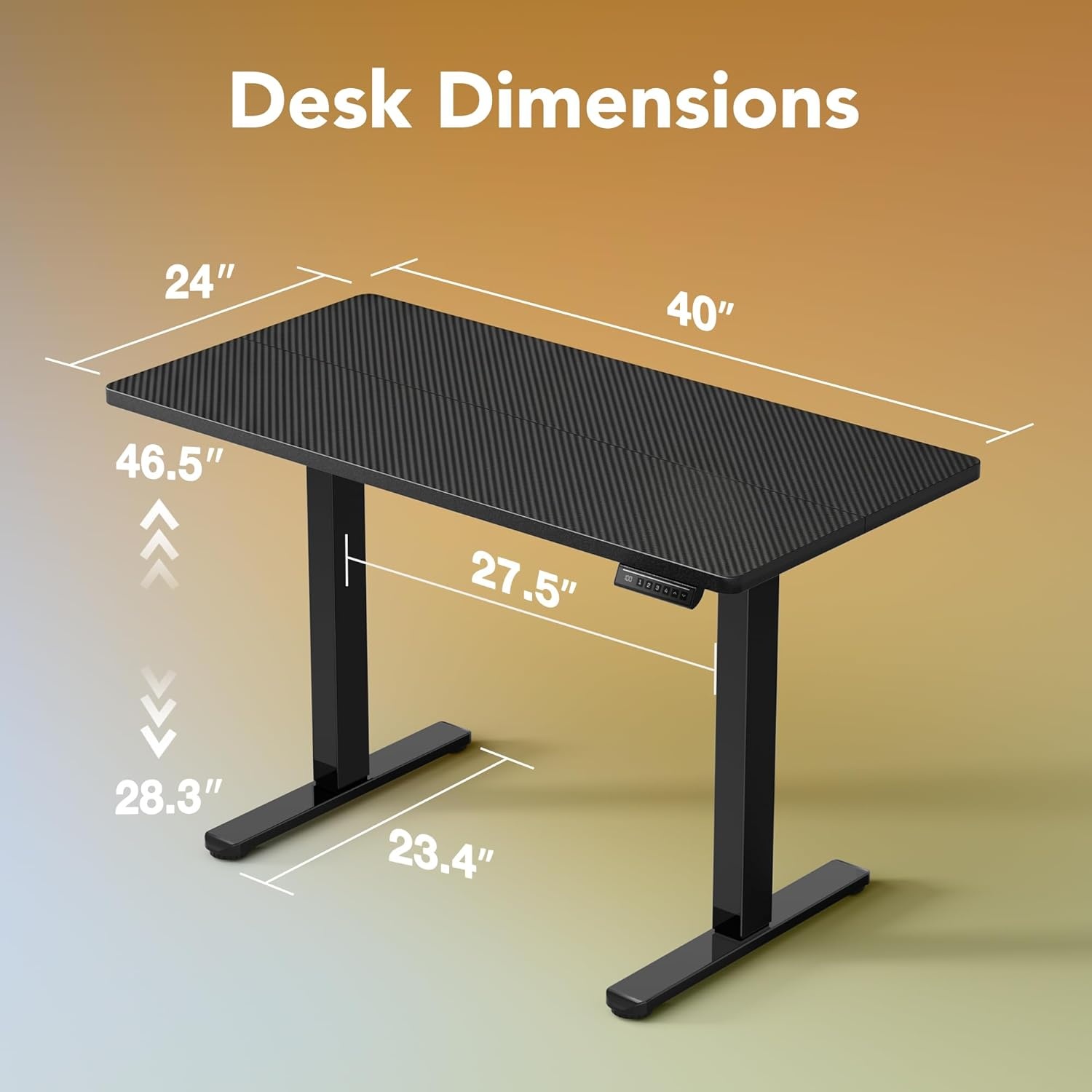 image:imageHUANUO 55 x 28 inch Electric Standing Desk Adjustable Height 4 Memory Height Settings Sit Stand Up Desk for Home Office amp Computer Workstation WhiteCarbon Fiber Black