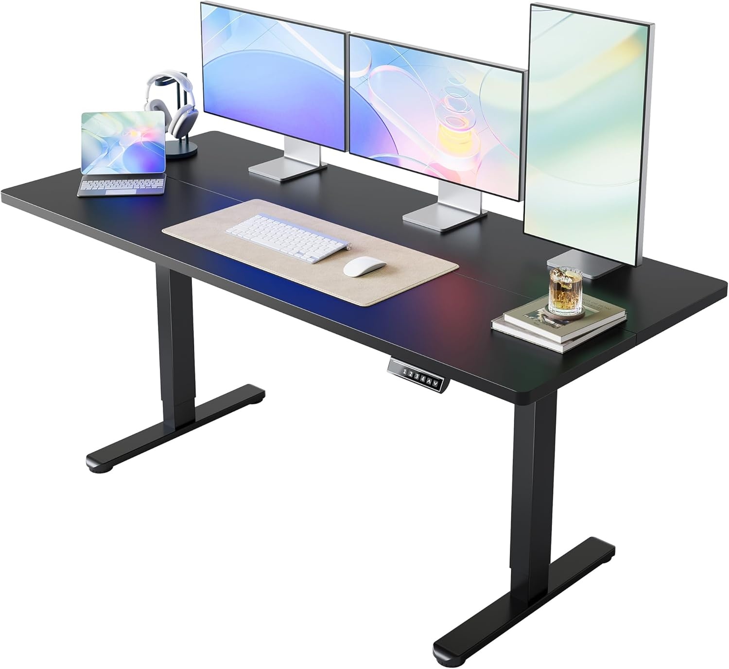 image:imageHUANUO 55 x 28 inch Electric Standing Desk Adjustable Height 4 Memory Height Settings Sit Stand Up Desk for Home Office amp Computer Workstation WhiteBlack
