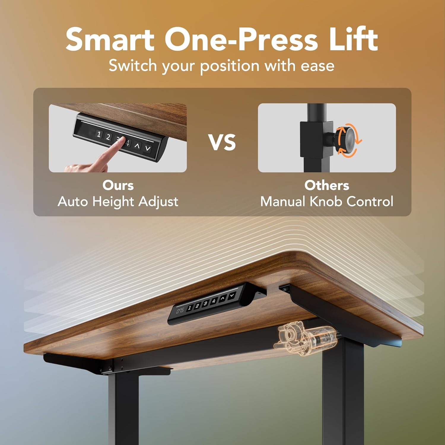 image:imageHUANUO 55 x 28 inch Electric Standing Desk Adjustable Height 4 Memory Height Settings Sit Stand Up Desk for Home Office amp Computer Workstation WhiteWalnut