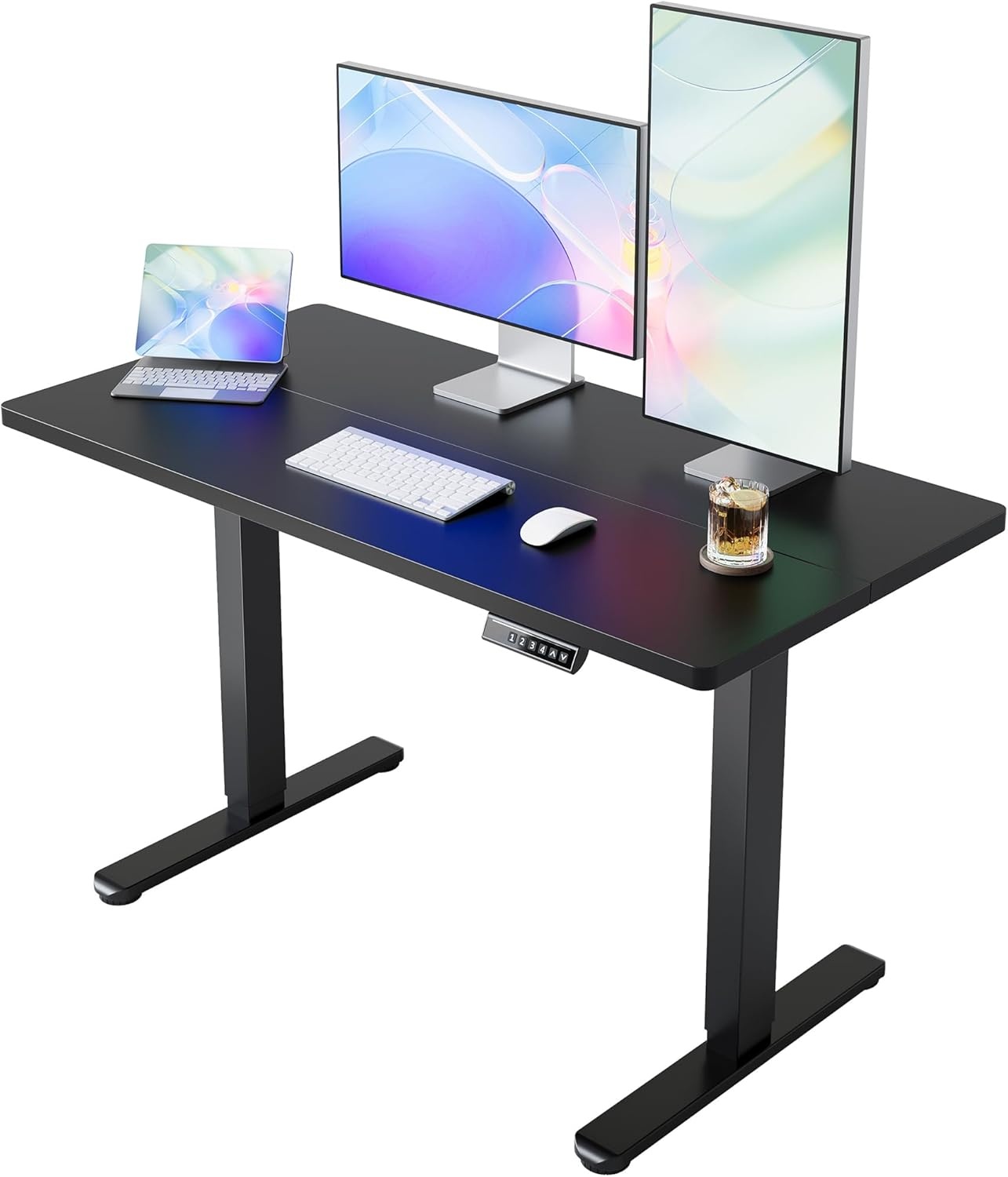 image:imageHUANUO 55 x 28 inch Electric Standing Desk Adjustable Height 4 Memory Height Settings Sit Stand Up Desk for Home Office amp Computer Workstation WhiteBlack