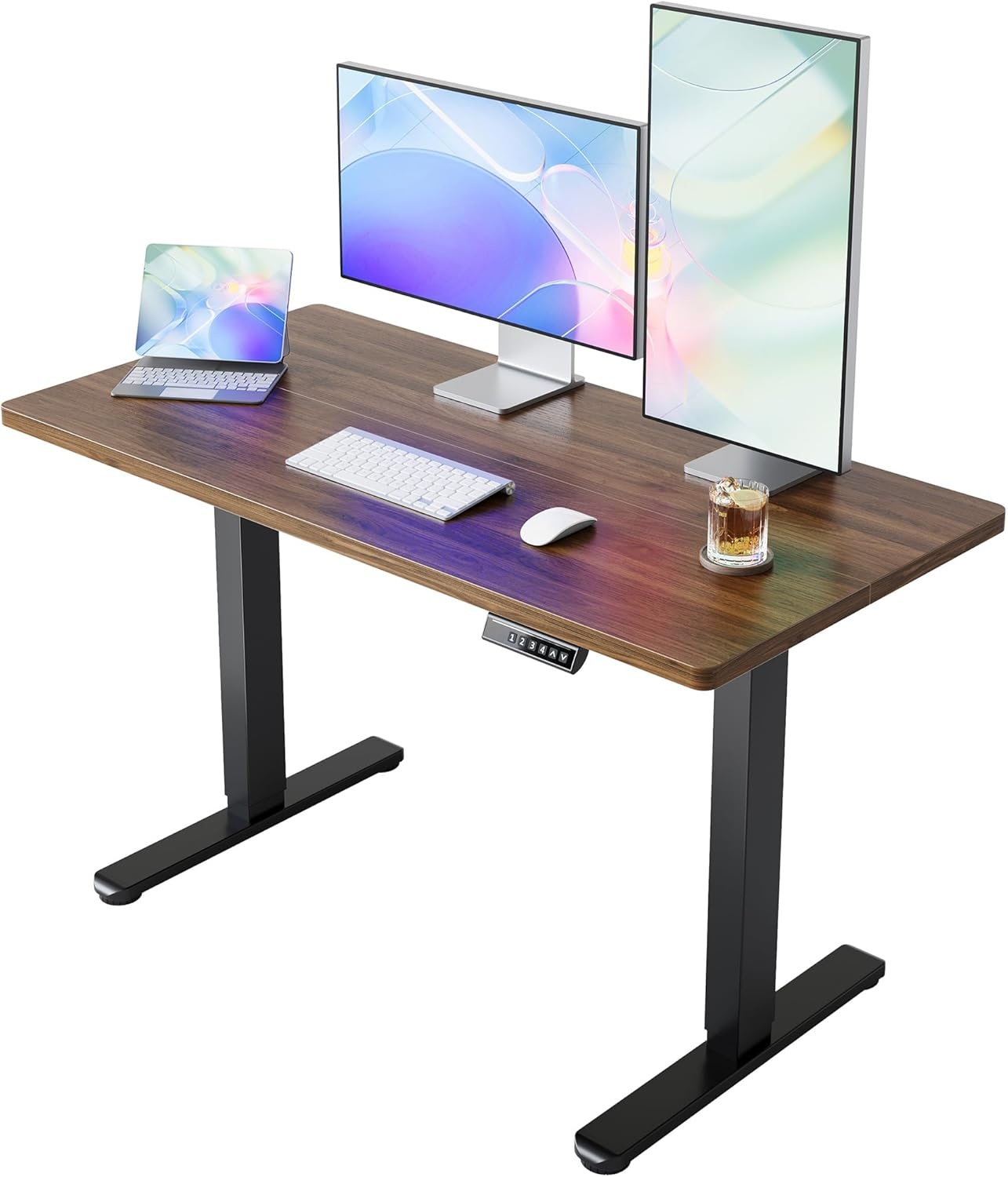 image:imageHUANUO 55 x 28 inch Electric Standing Desk Adjustable Height 4 Memory Height Settings Sit Stand Up Desk for Home Office amp Computer Workstation WhiteWalnut