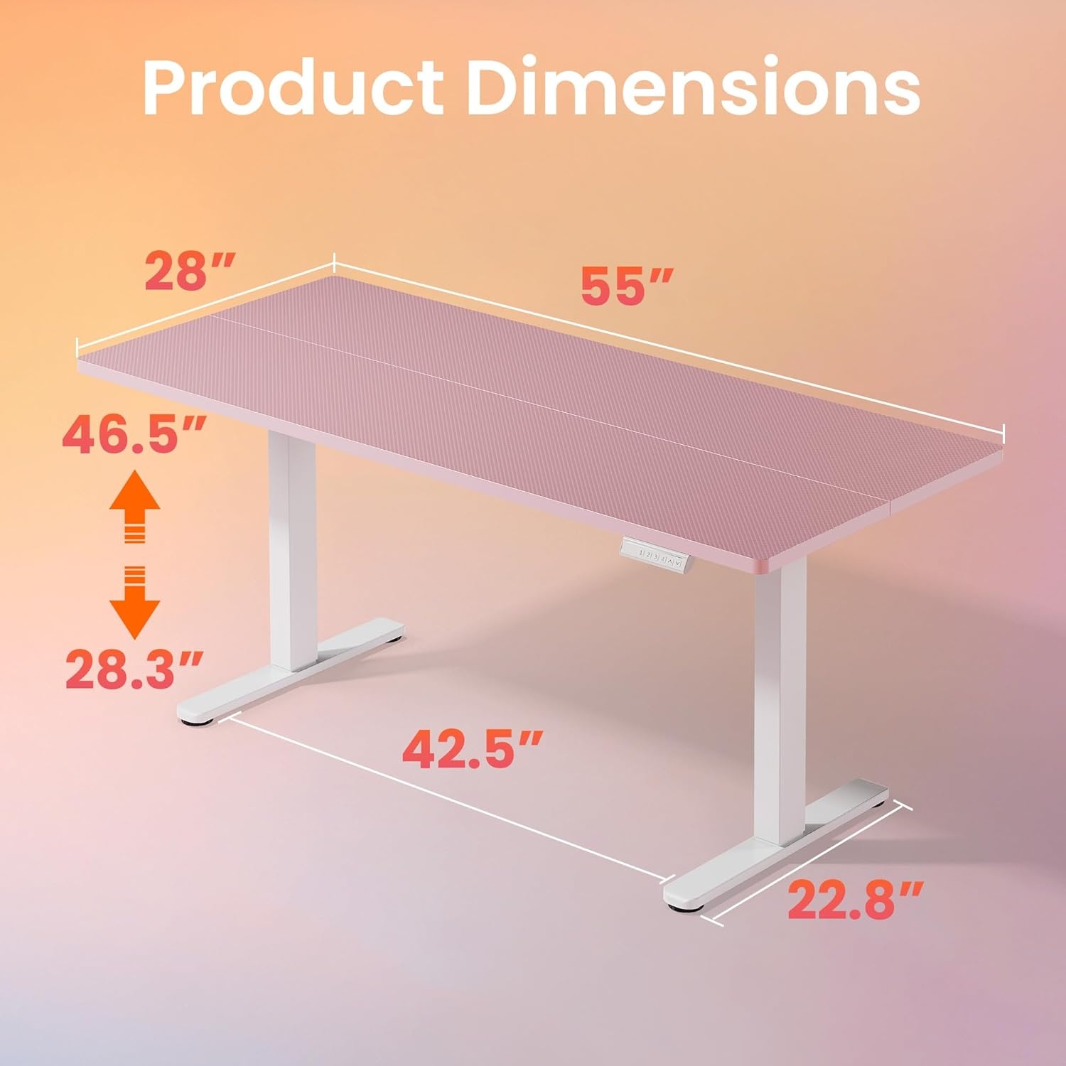 image:imageHUANUO 55 x 28 inch Electric Standing Desk Adjustable Height 4 Memory Height Settings Sit Stand Up Desk for Home Office amp Computer Workstation WhitePink